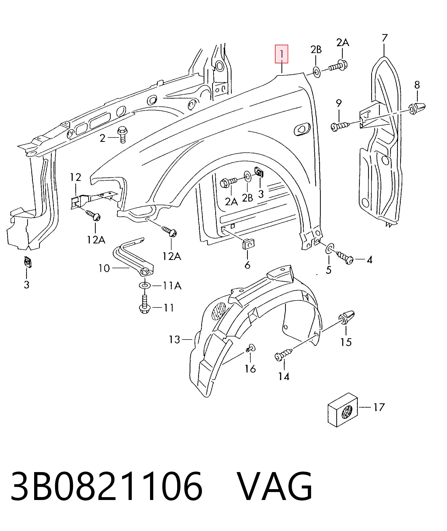 Pára-lama dianteiro direito Volkswagen Passat B5 3B5