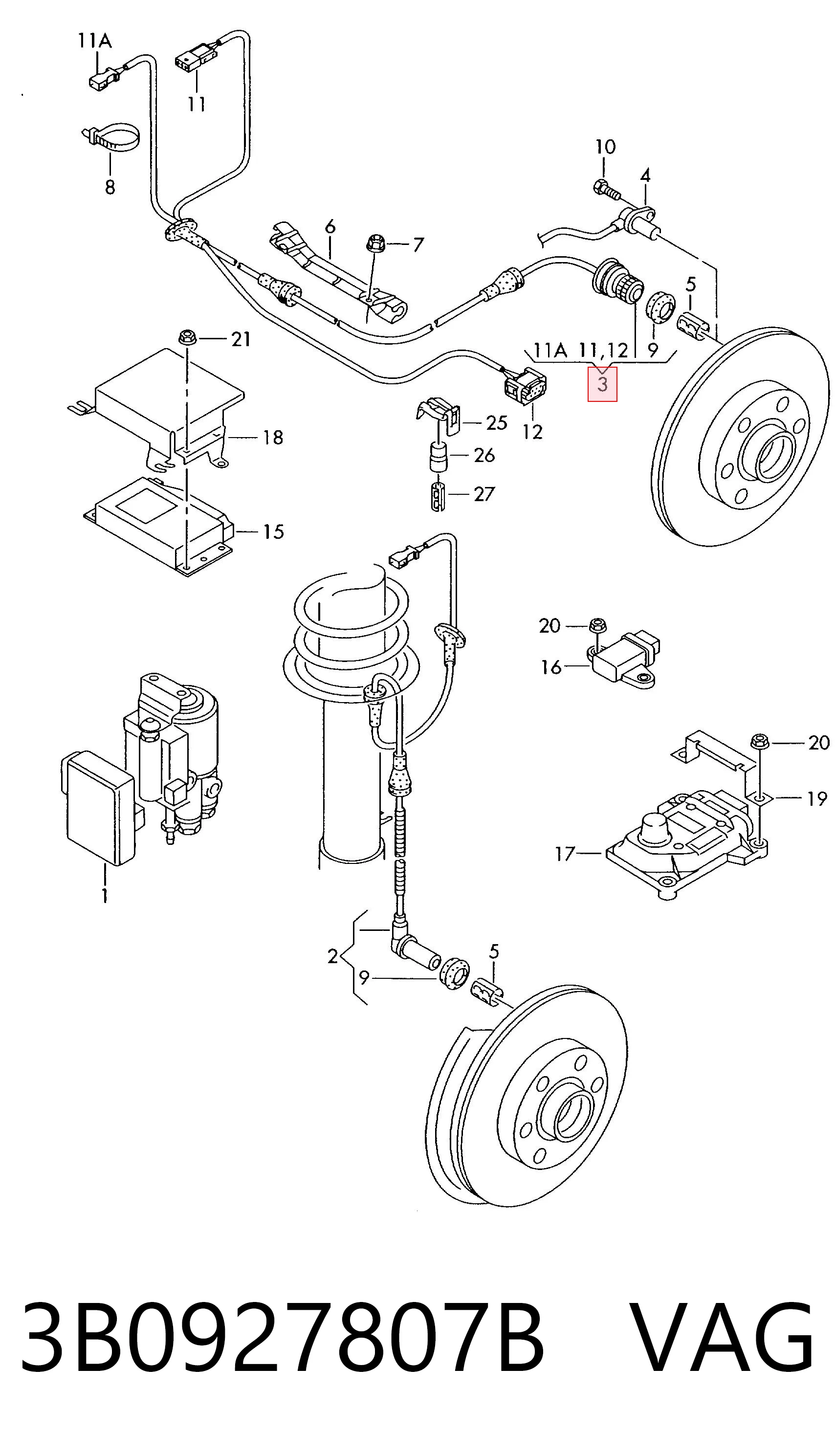 3B0927807B VAG Sensor ABS traseiro