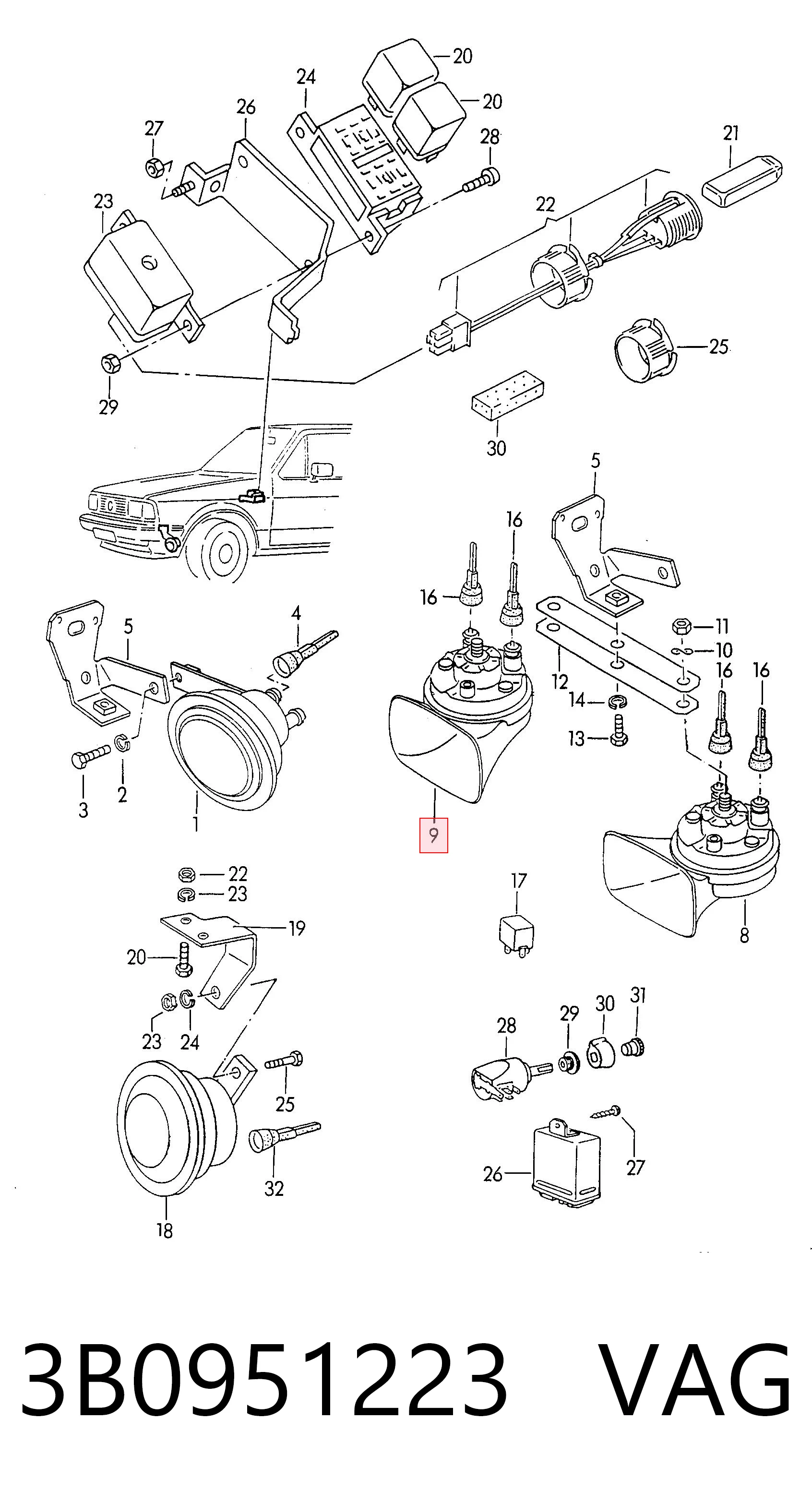 3B0951223 VAG Sinal sonoro (cláxon)