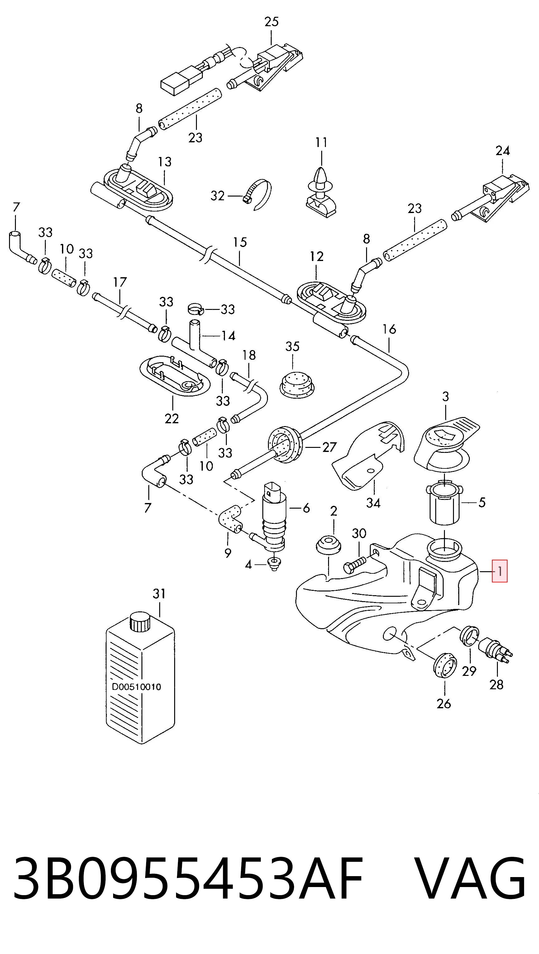 3B0955453AF VAG Tanque de fluido para lavador de vidro