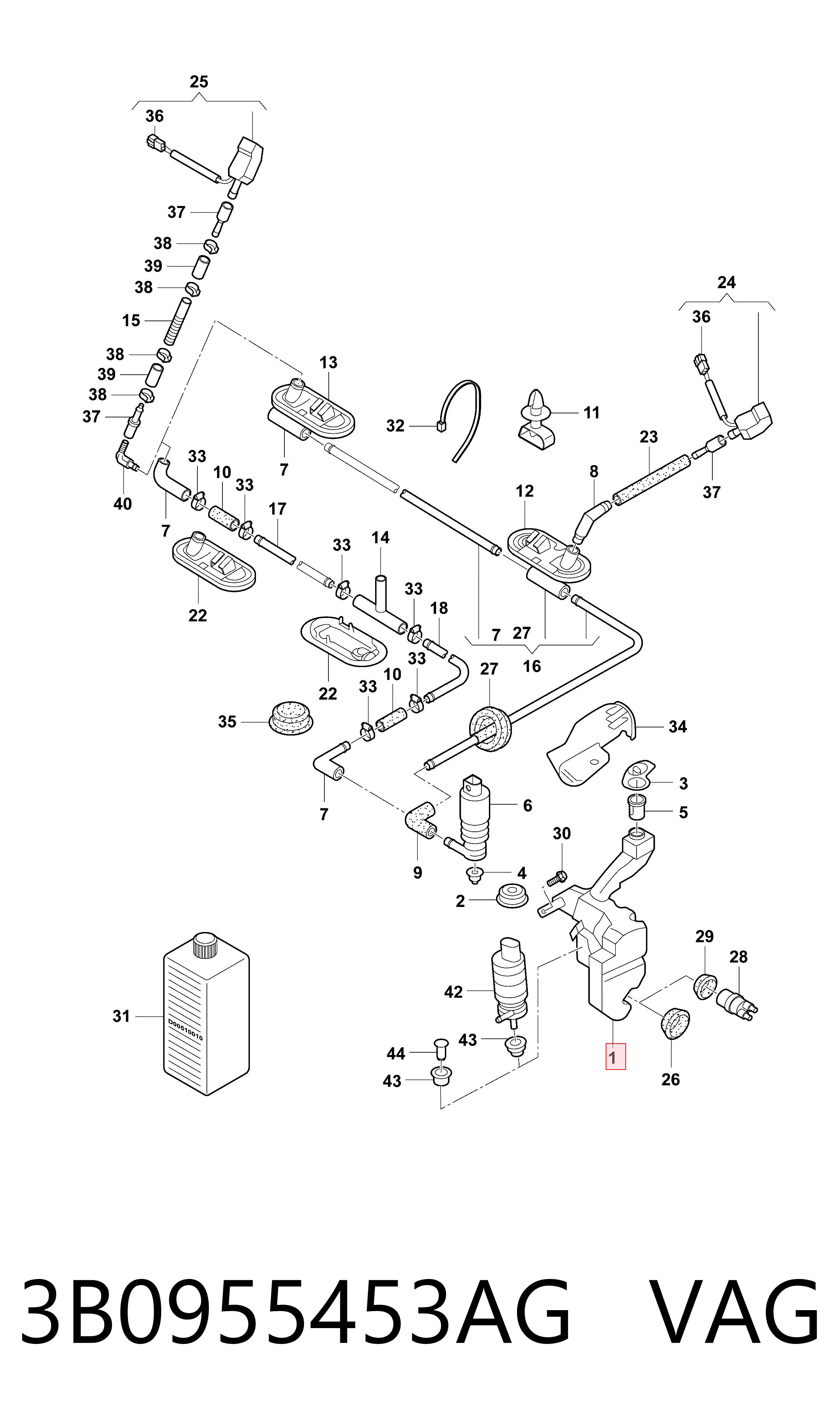 3B0955453AG VAG Tanque de fluido para lavador de vidro