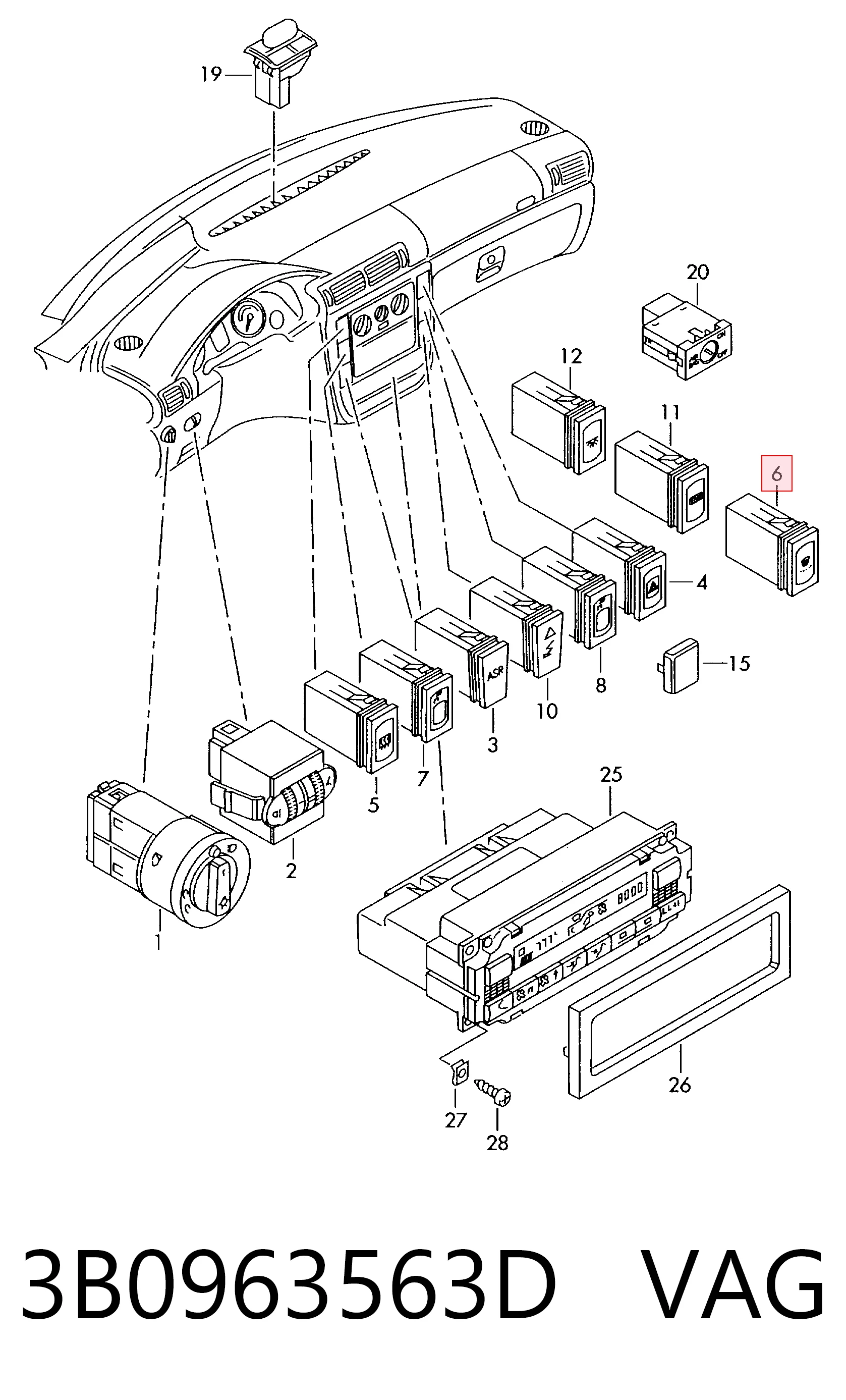 3B0963563D VAG Botão de ativação de aquecimento do assento