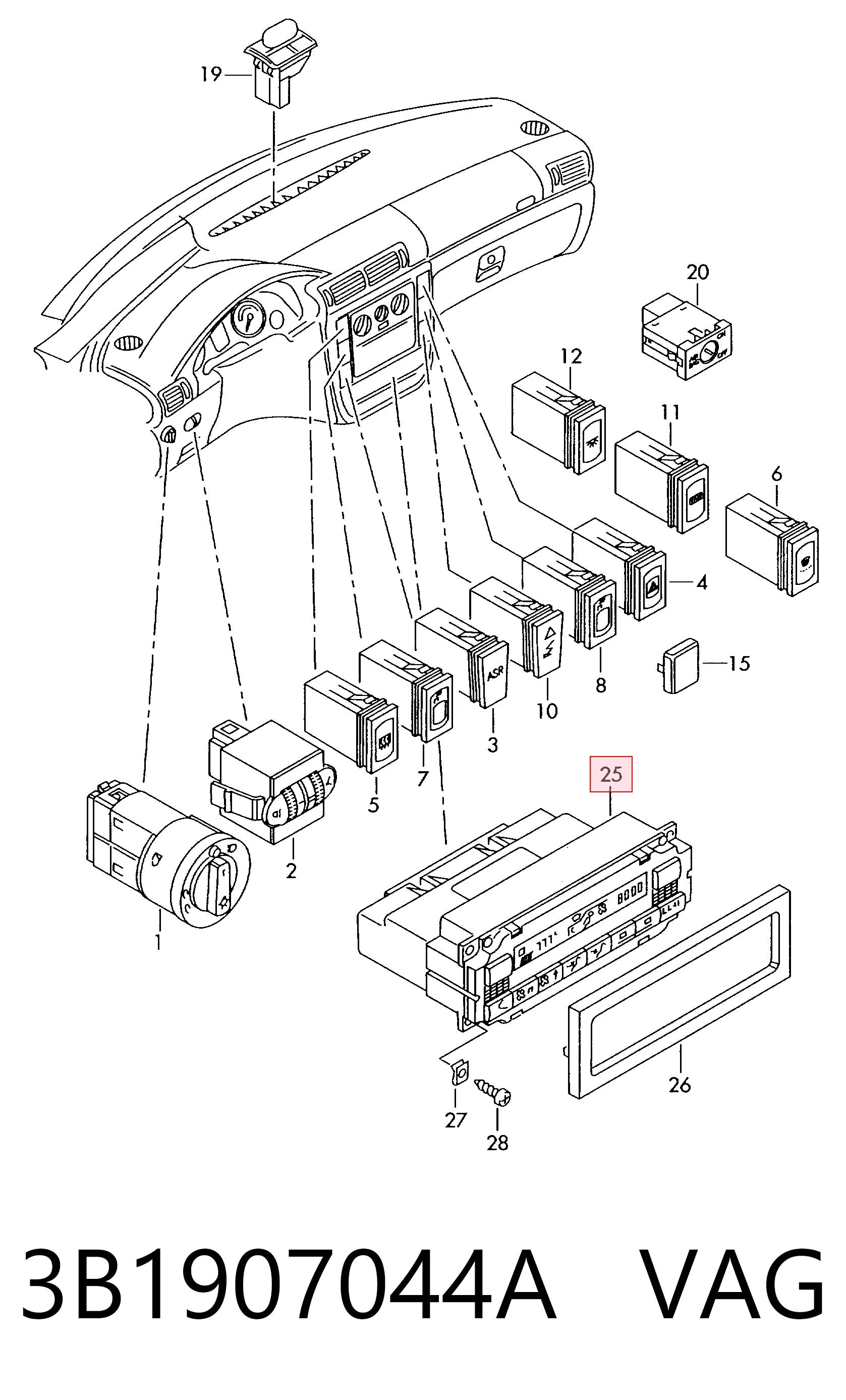 Unidade de controlo dos modos de aquecimento/condicionamento para Volkswagen Golf IV 1J1