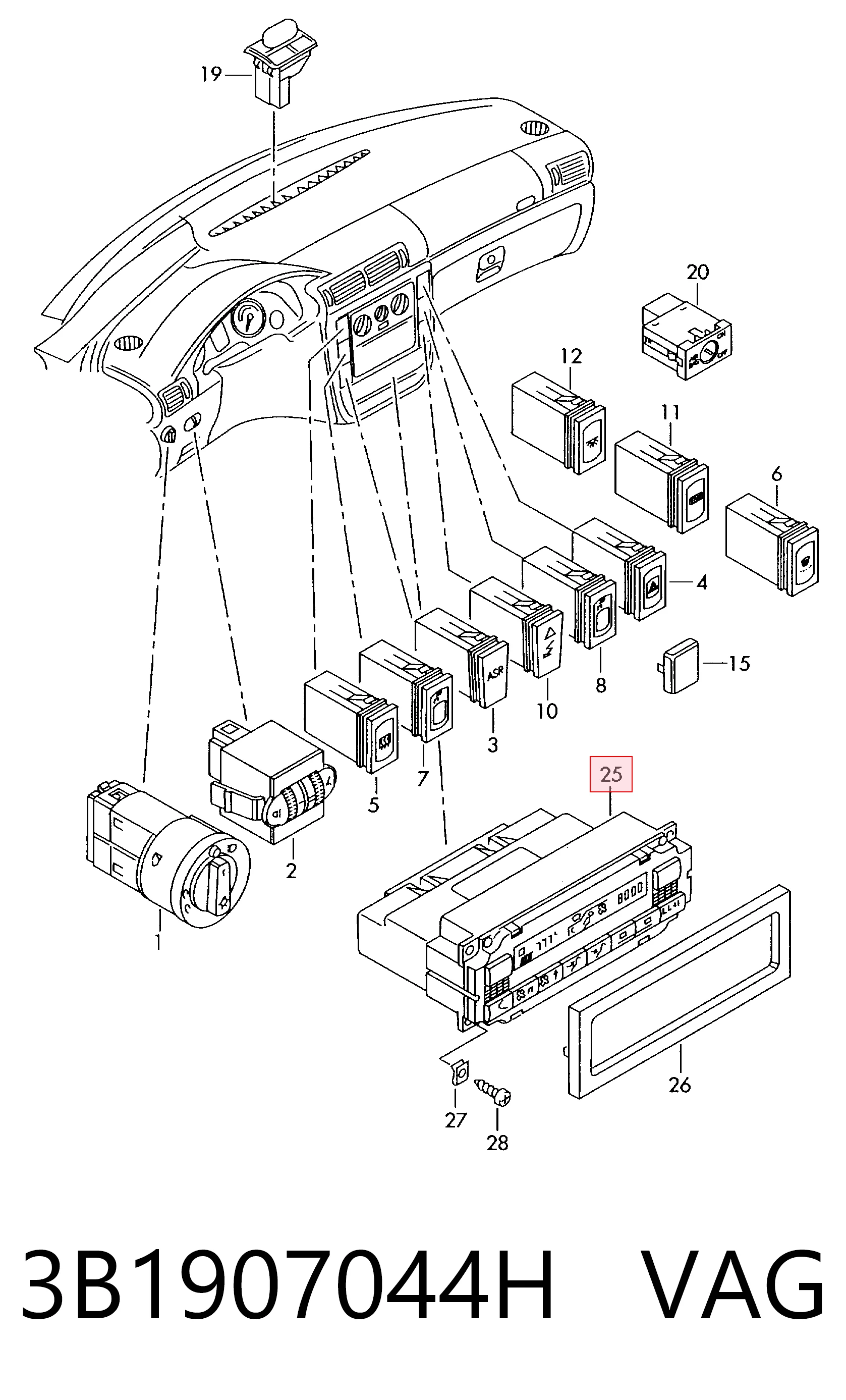 Unidade de controlo dos modos de aquecimento/condicionamento para Volkswagen Passat B5 3B3