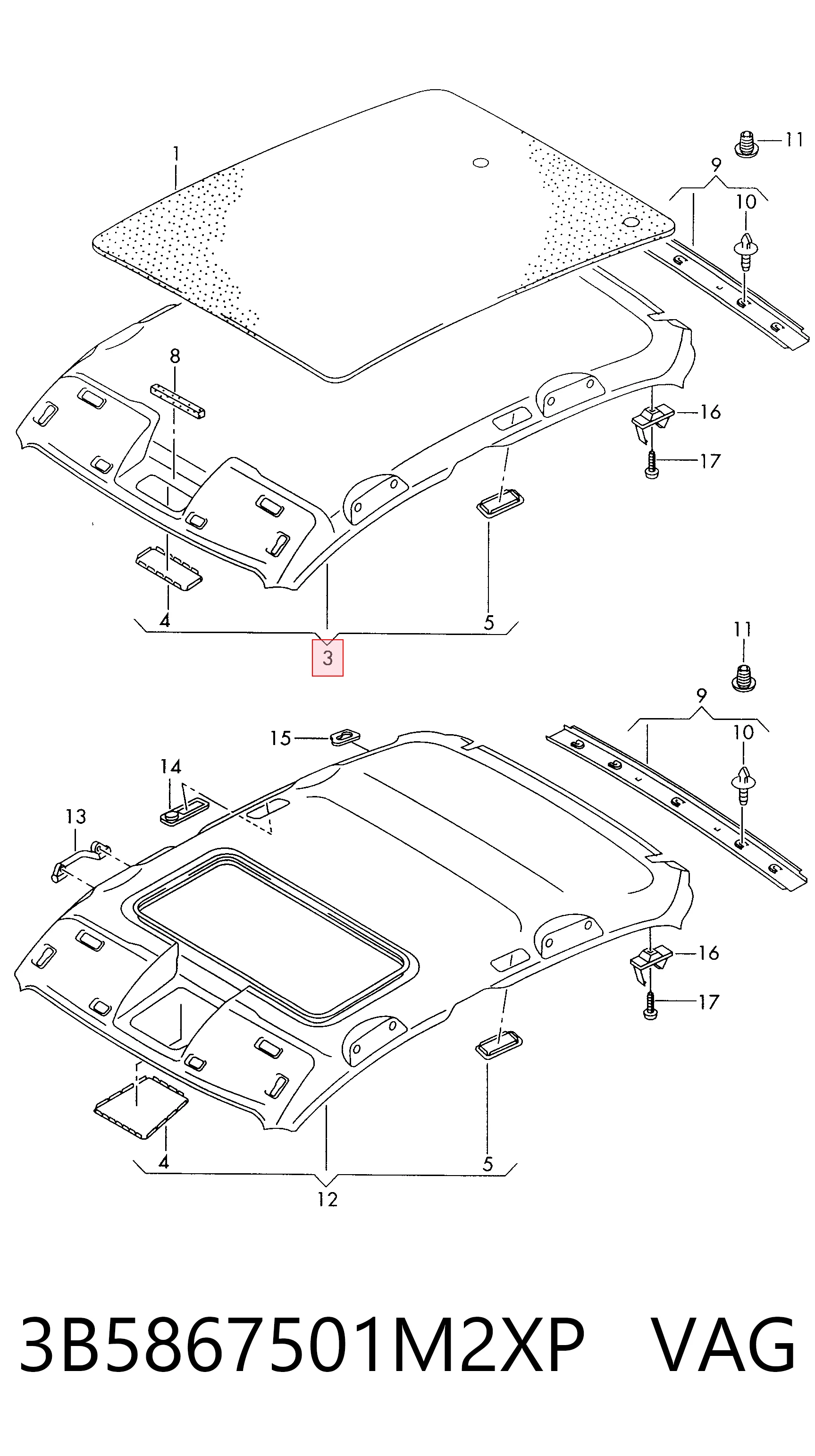 Revestimento do teto Volkswagen Passat  3B3 ao melhor preço