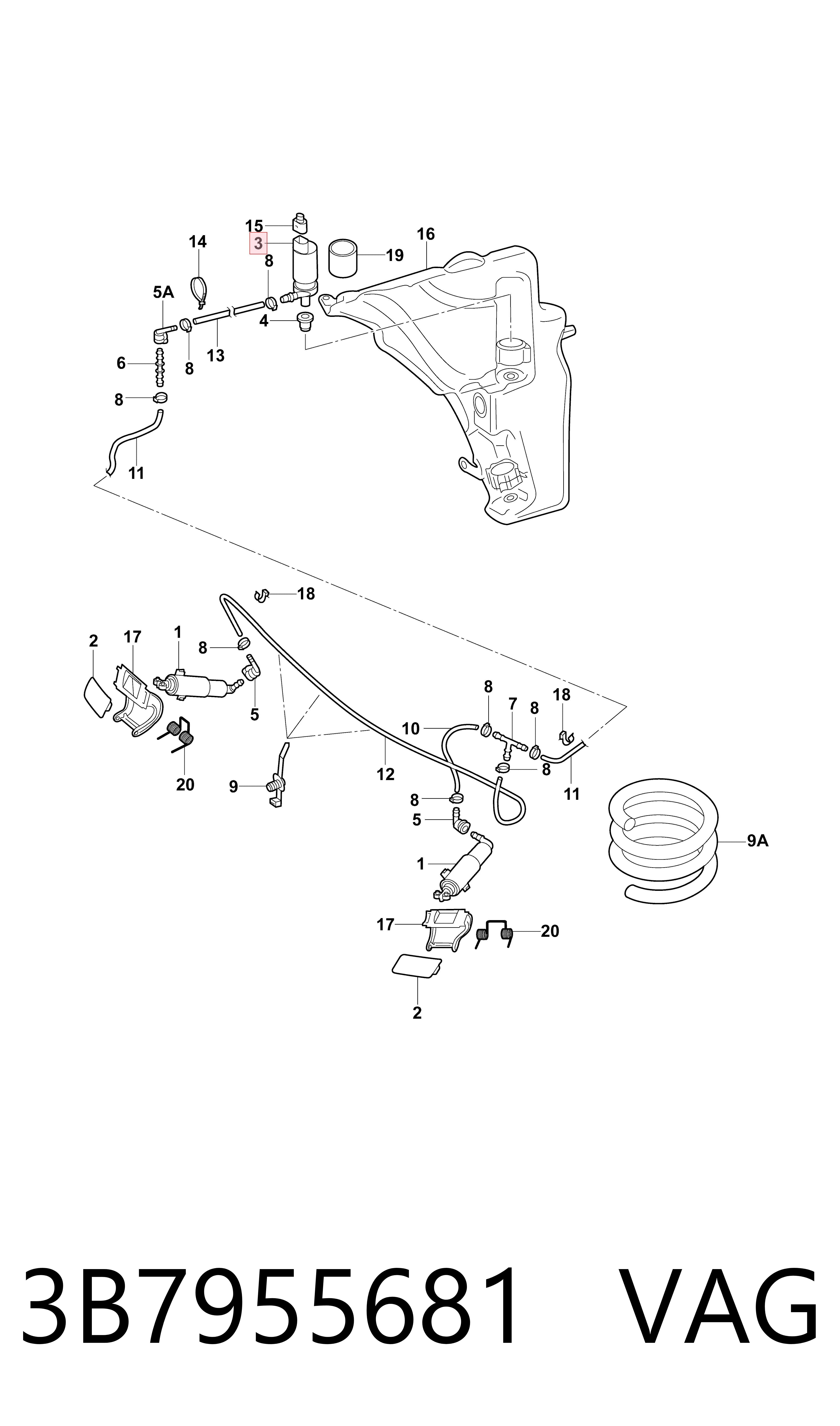 3B7955681 VAG Bomba do motor de fluido para lavador das luzes