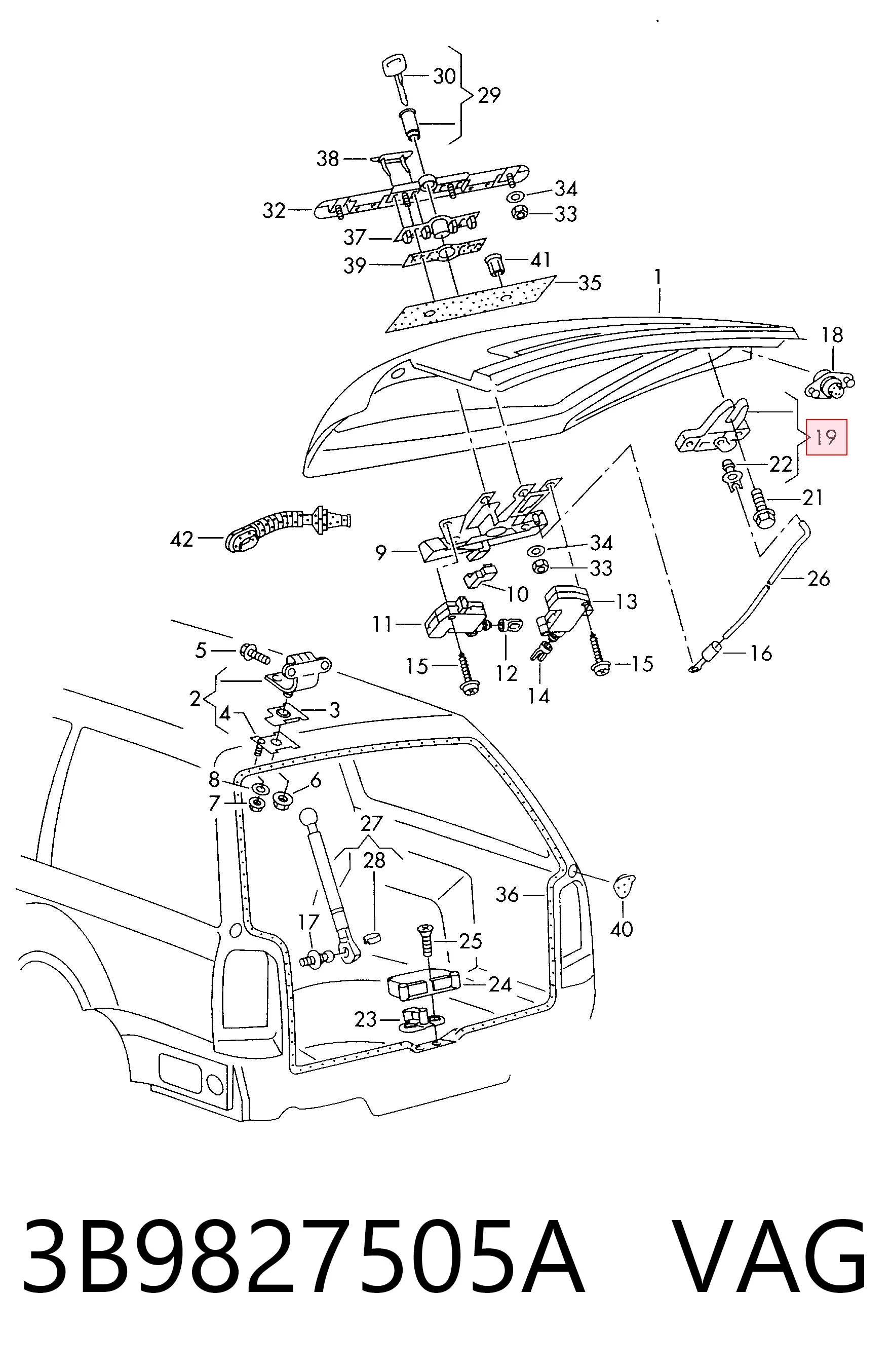 Fecho de tampa de porta-malas (de 3ª/5ª porta traseira) Volkswagen Passat B5 carrinha (3B5) (1997 - 2001) B5