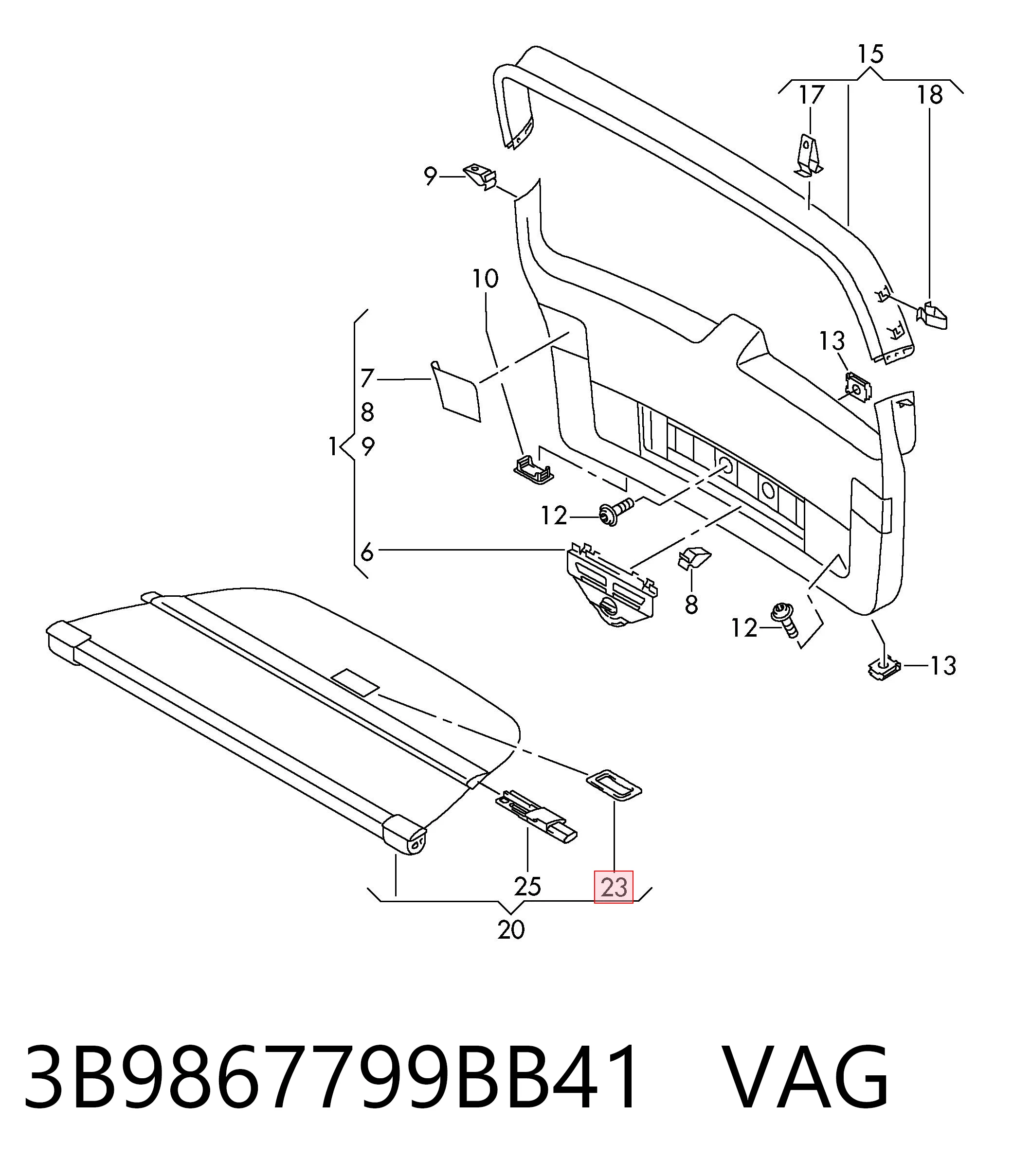 3B9867799BB41 VAG Placa sobreposta de maçaneta da porta