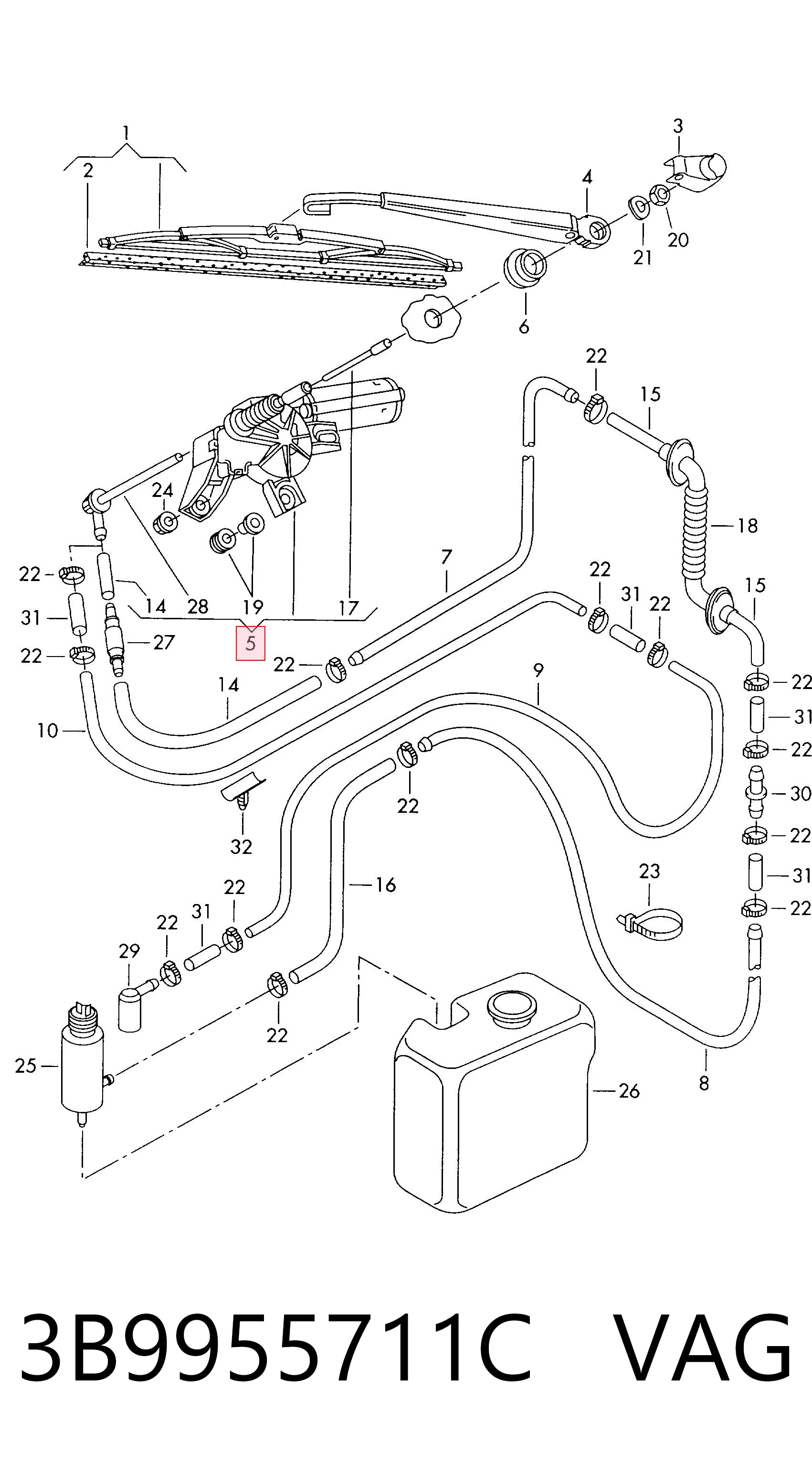 3B9955711C VAG Motor de limpador pára-brisas de vidro traseiro