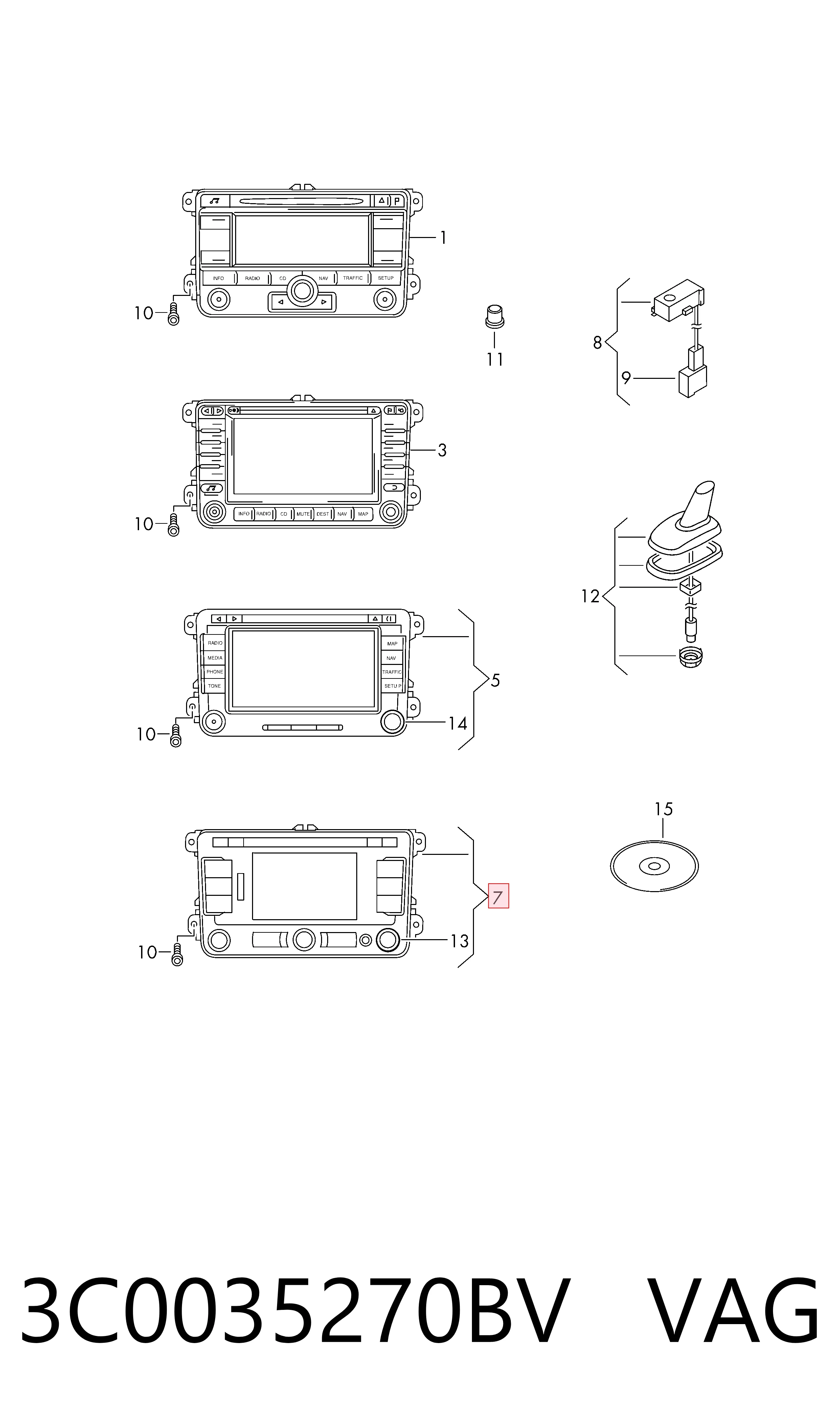 Aparelhagem de som (rádio AM/FM) para Volkswagen Tiguan I 5N1, 5N2