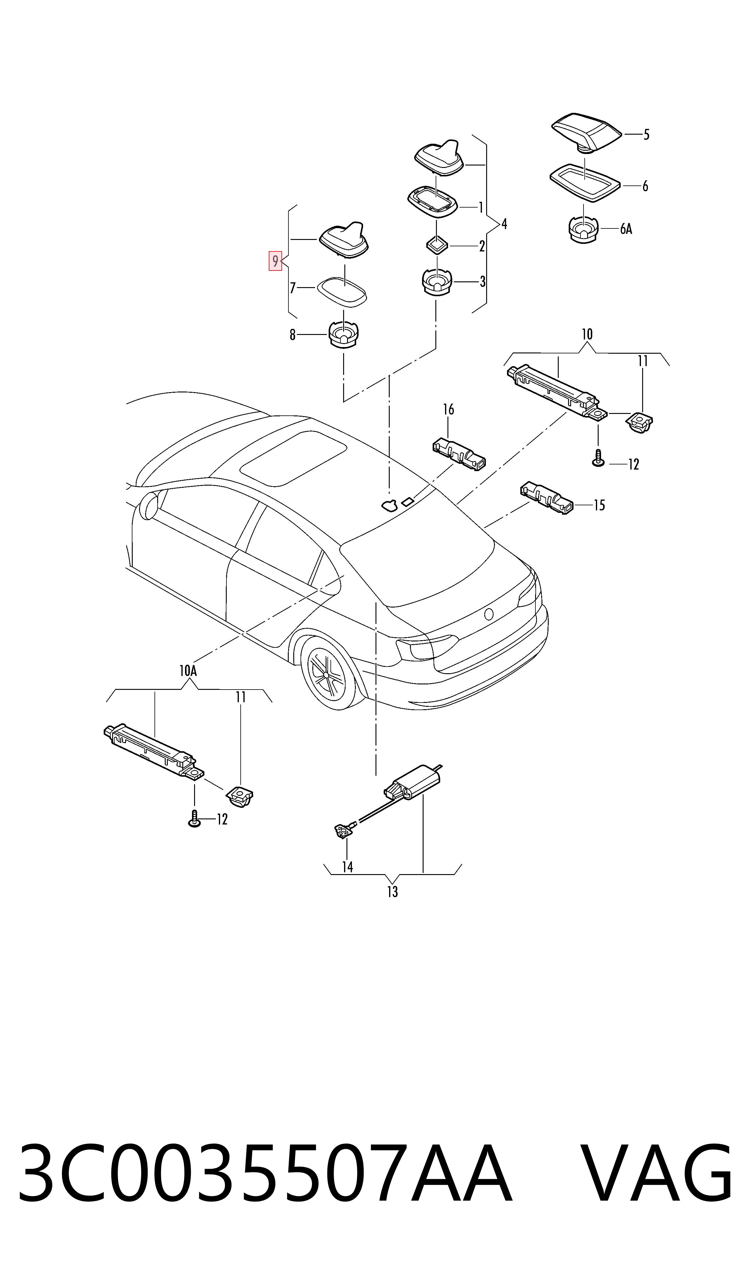 Antena para Skoda SuperB II 3T4