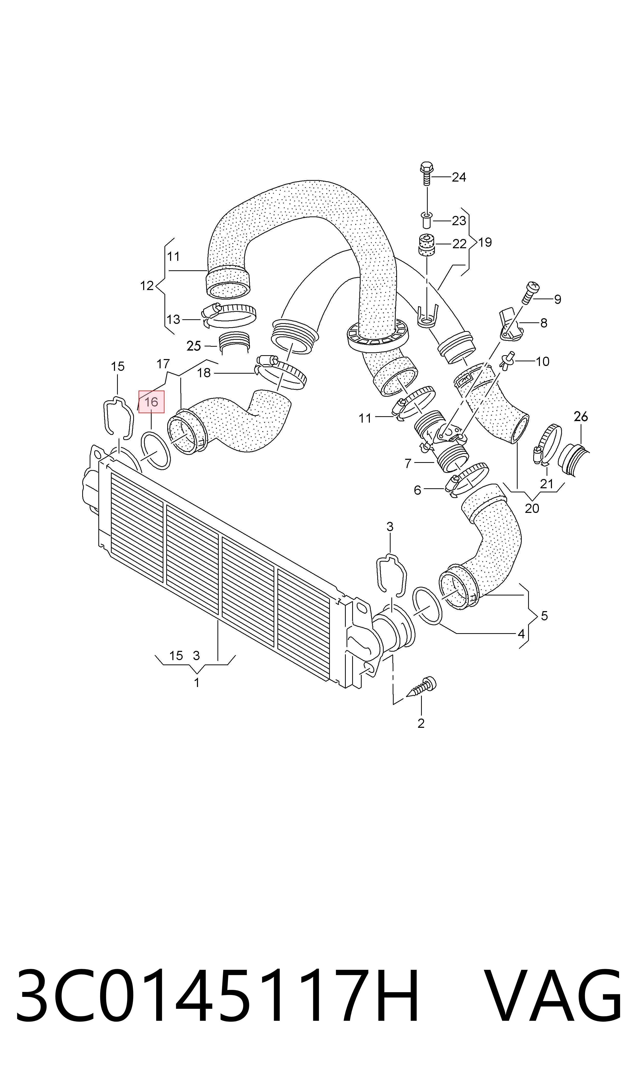 3C0145117H VAG Anel de vedação (vedante) de cano derivado de intercooler