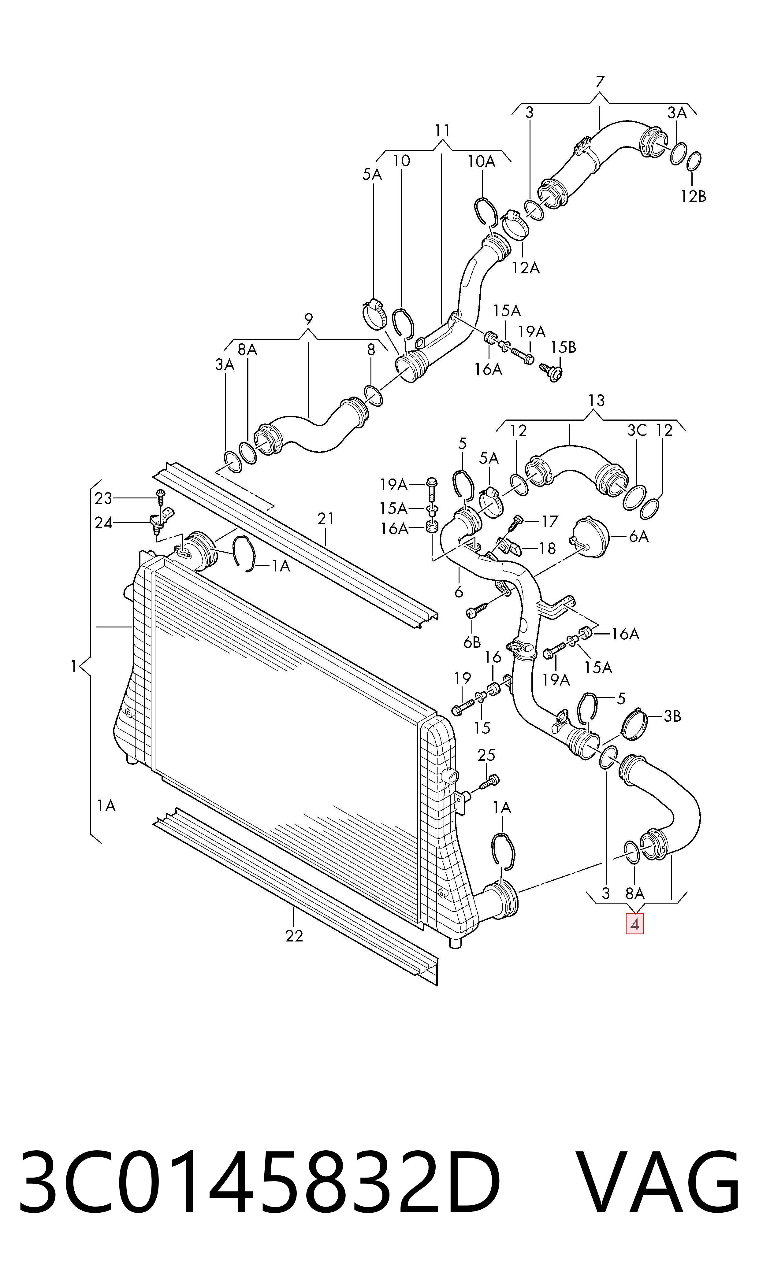 3C0145832D VAG Mangueira (cano derivado) de intercooler