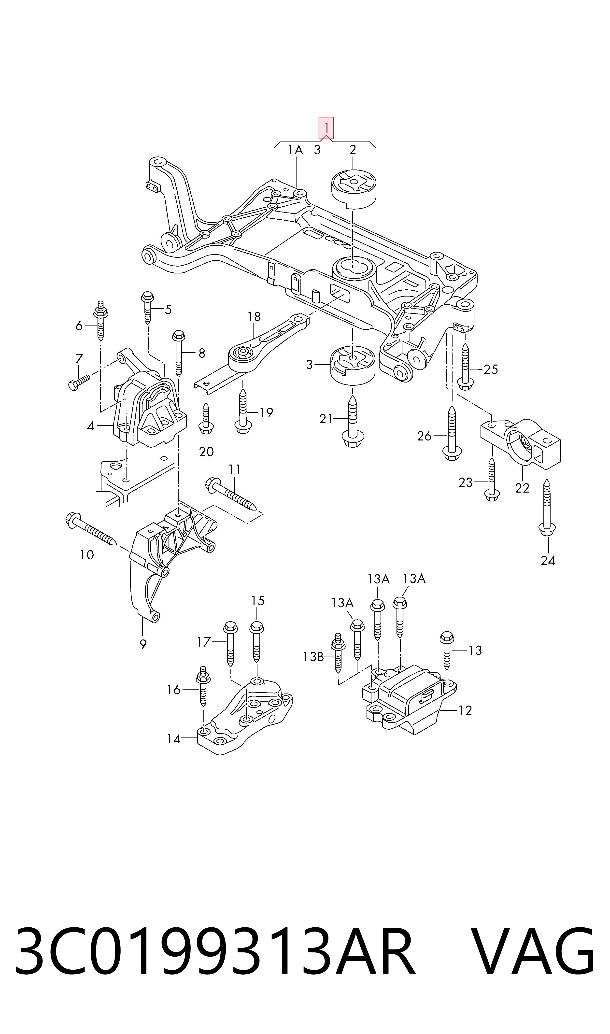 Viga de suspensão dianteira (plataforma veicular) Volkswagen Tiguan I 5N1, 5N2