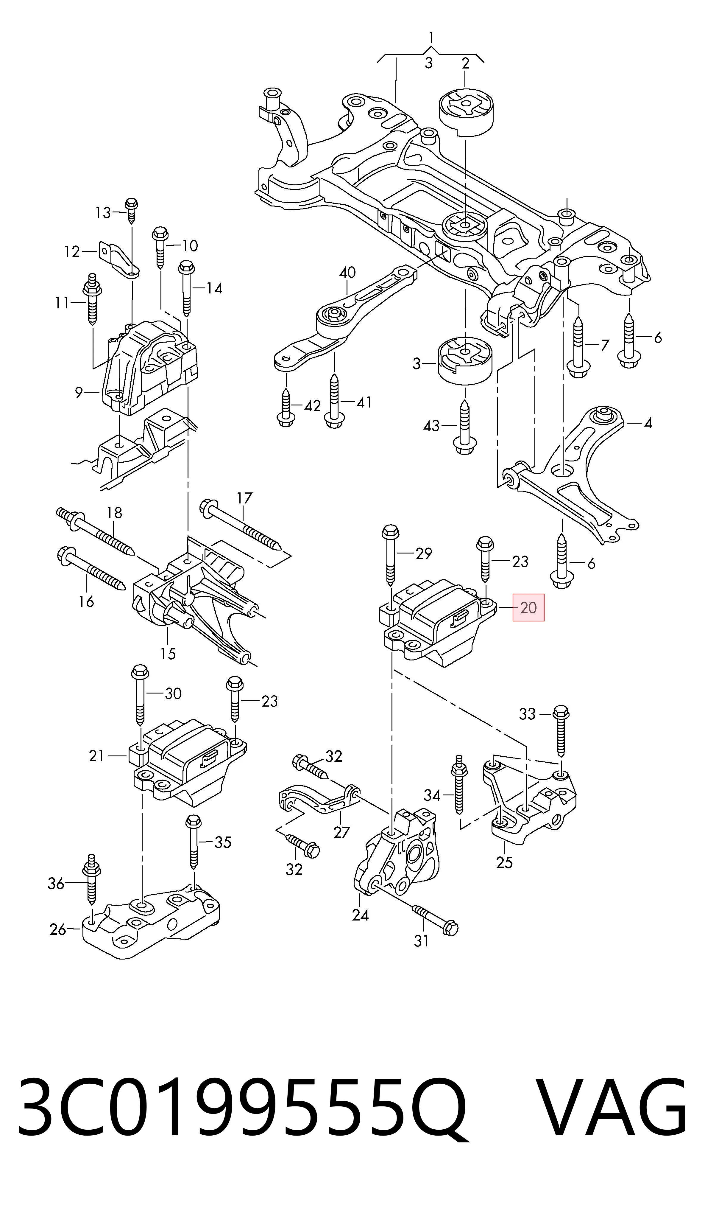 3C0199555Q VAG Coxim (suporte) esquerdo de motor