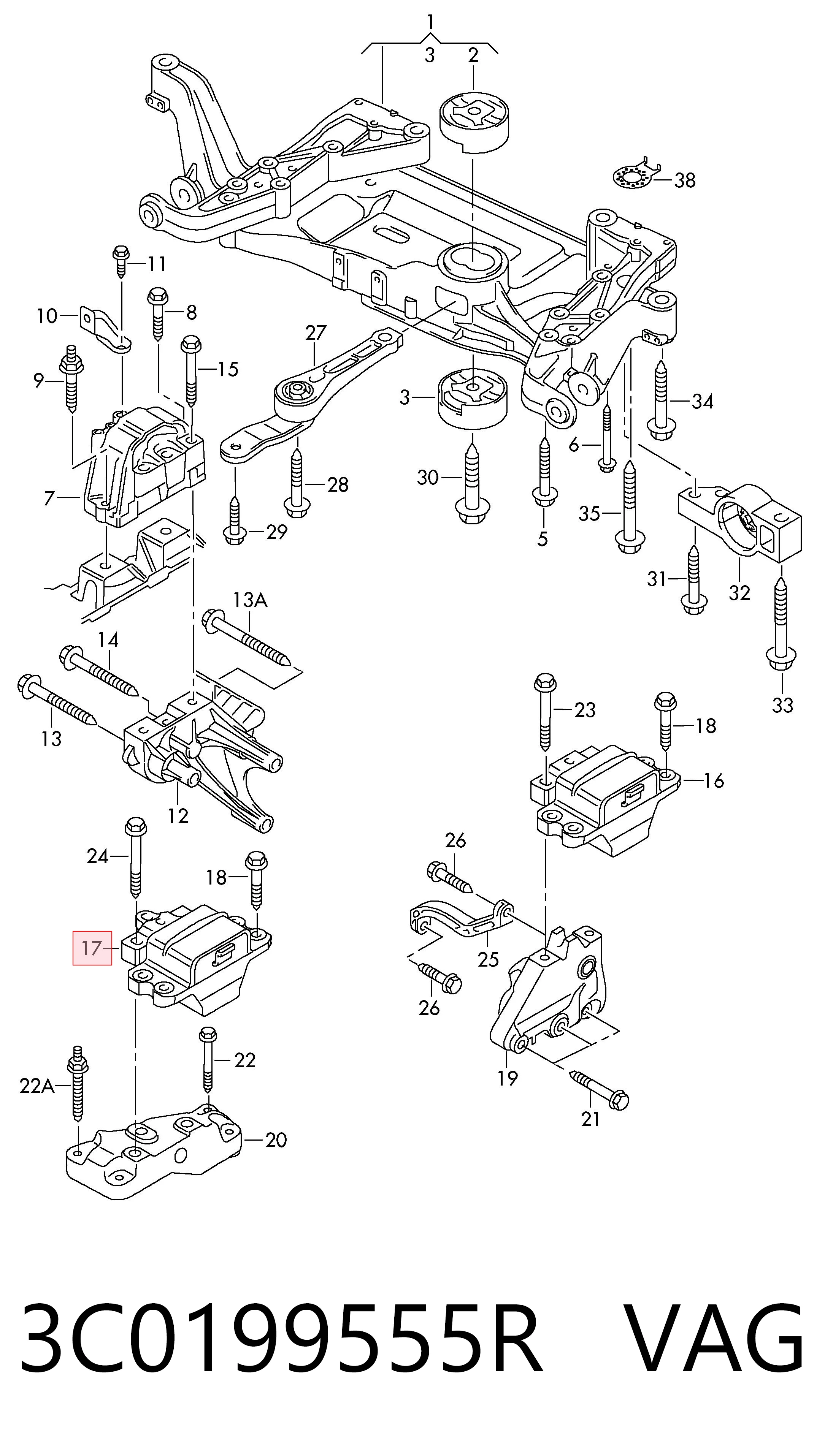 3C0199555R VAG Coxim (suporte) esquerdo de motor