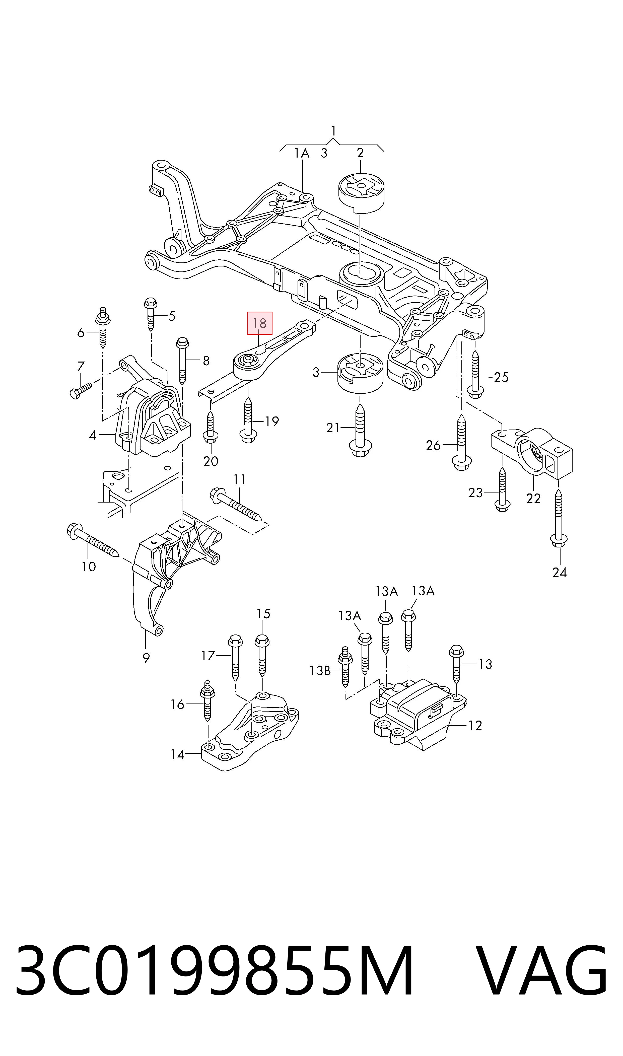3C0199855M VAG Coxim (suporte) traseiro de motor