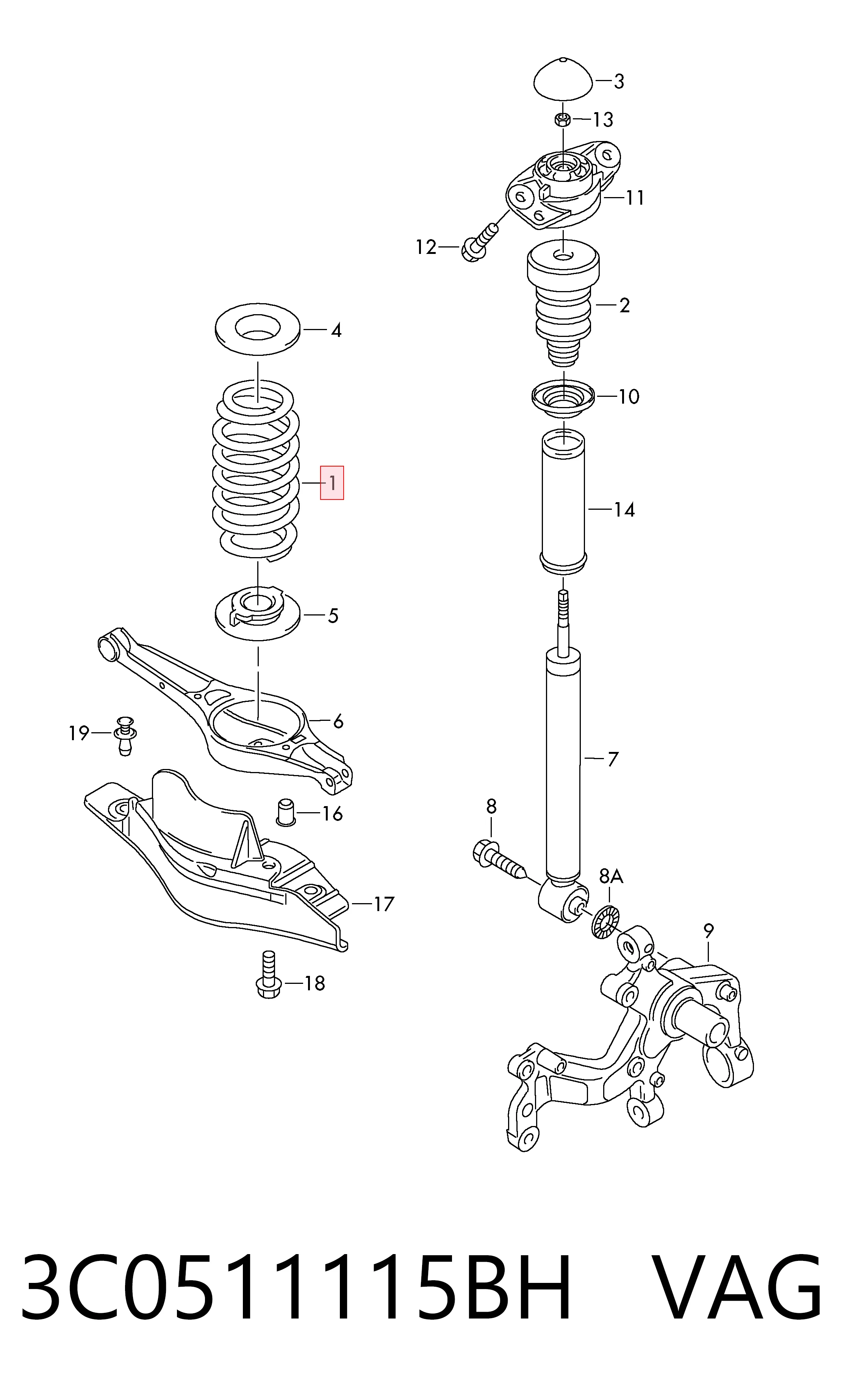 3C0511115BH VAG Mola traseira