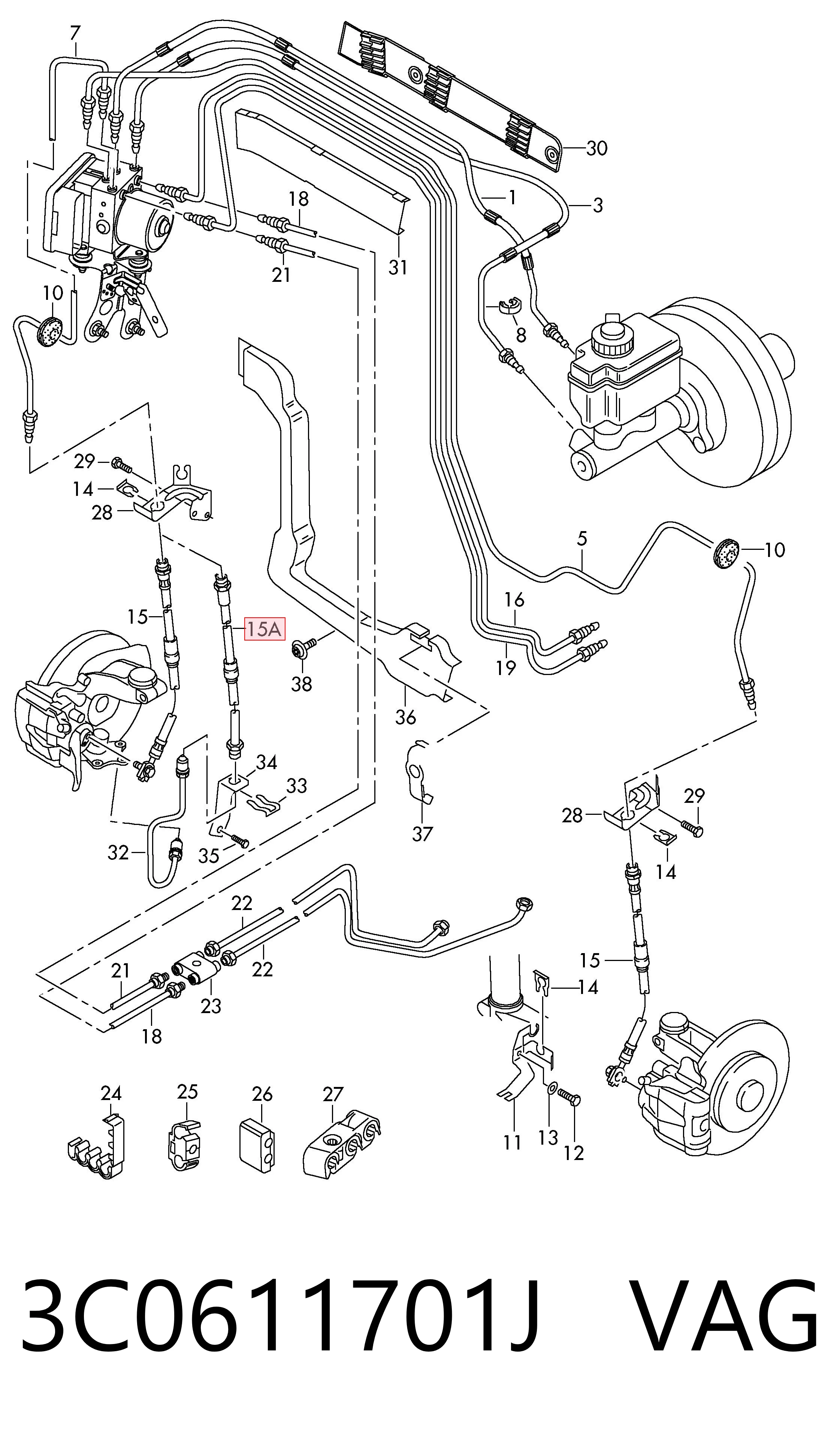 Mangueira do freio dianteira para Volkswagen Passat 3C5