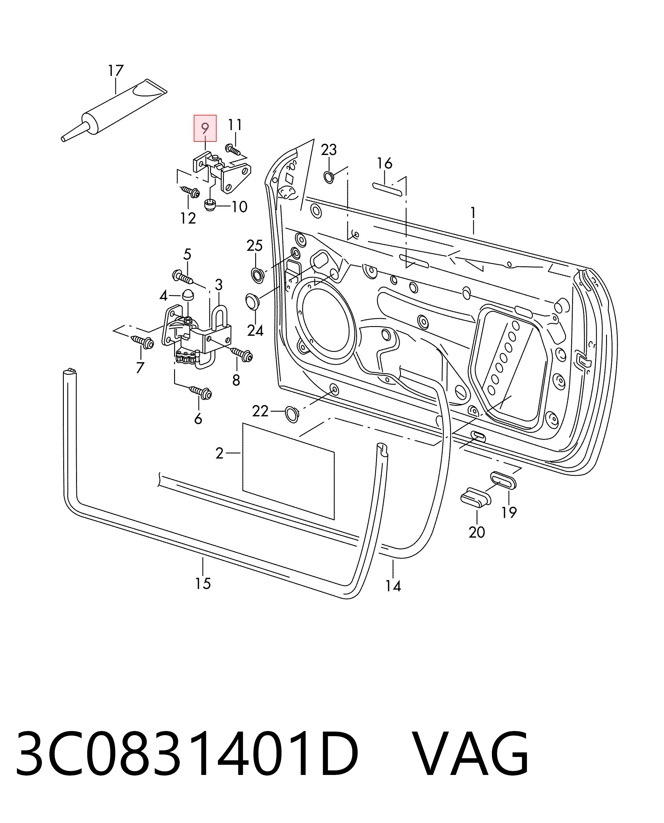Gozno da porta dianteira esquerda VAG 3C0831401D preço, a partir de 74,20 USD