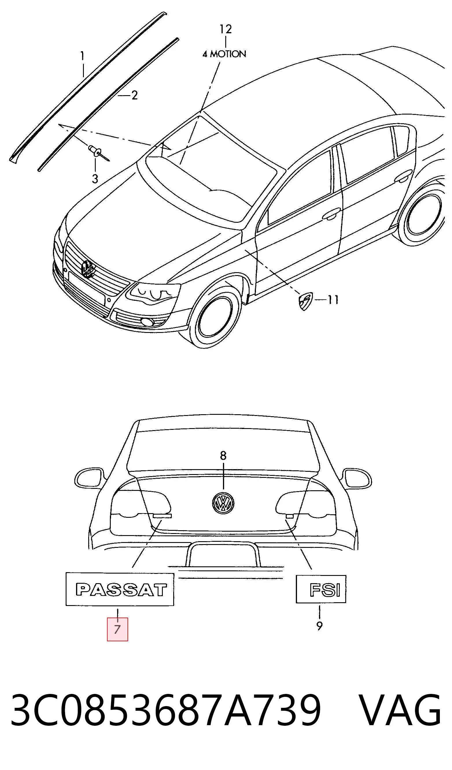 3C0853687A739 VAG Emblema de tampa de porta-malas (emblema de firma)