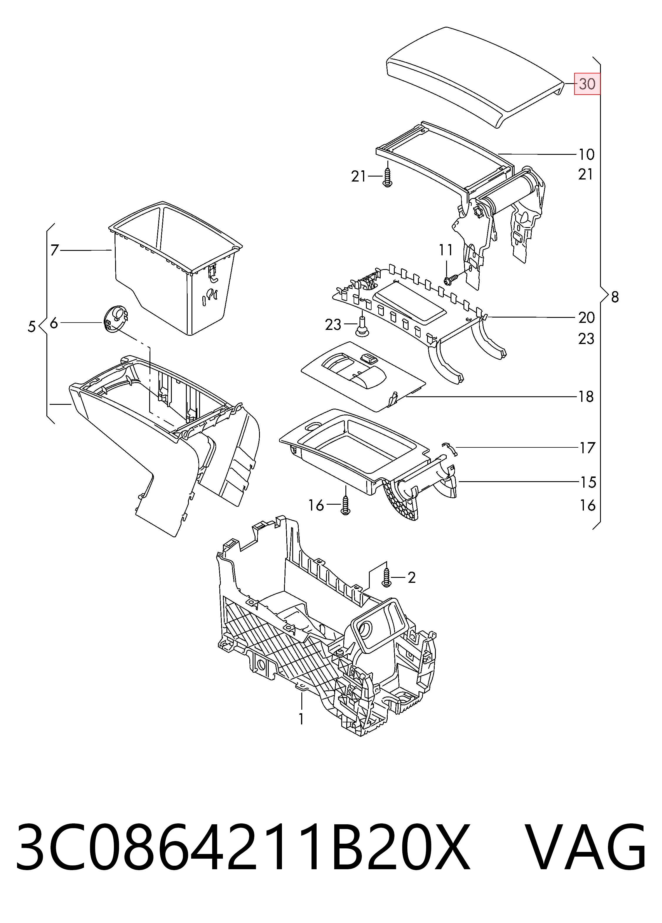Braço de consola central para Volkswagen Passat B6 3C2
