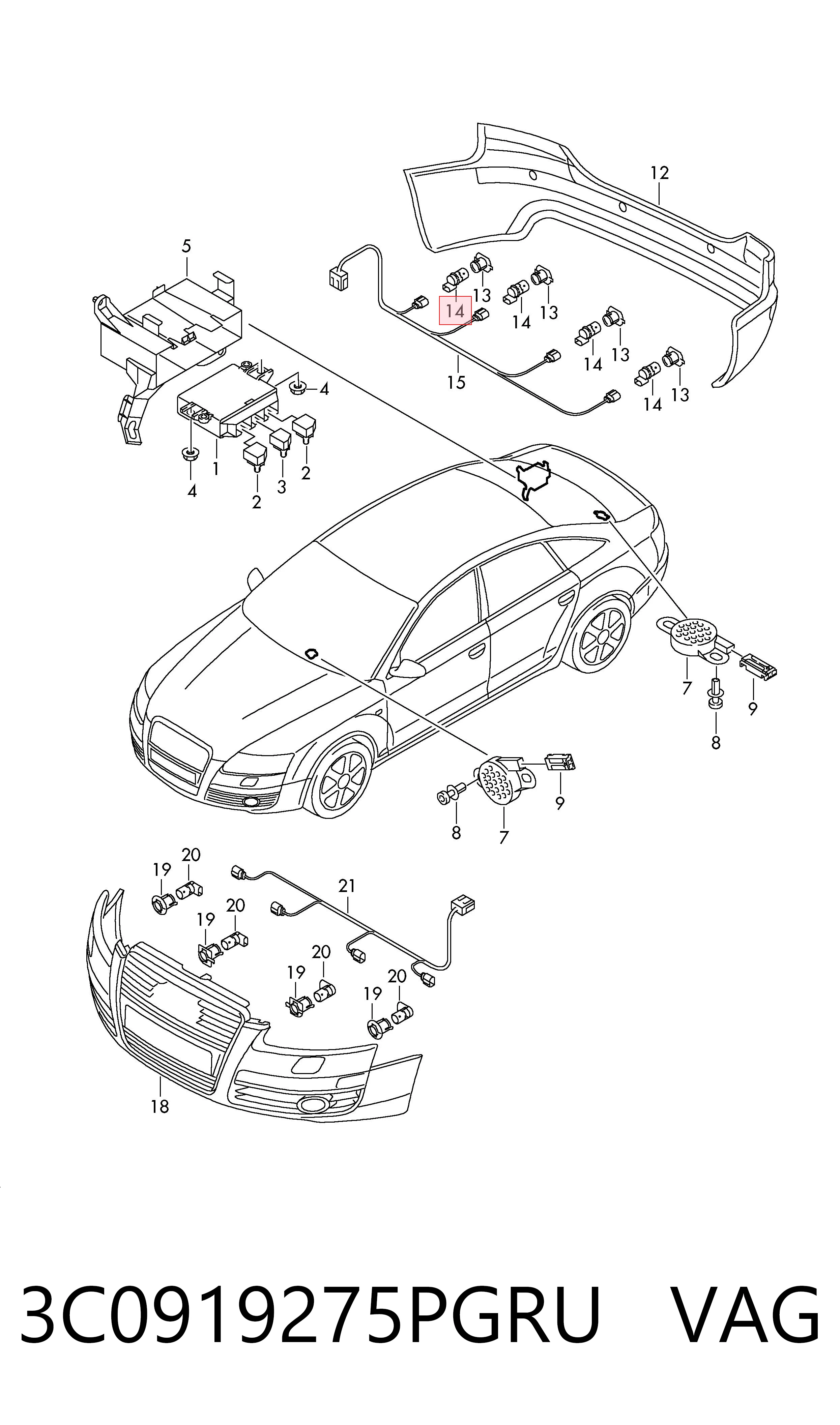 3C0919275PGRU VAG Sensor traseiro de sinalização de estacionamento (sensor de estacionamento)