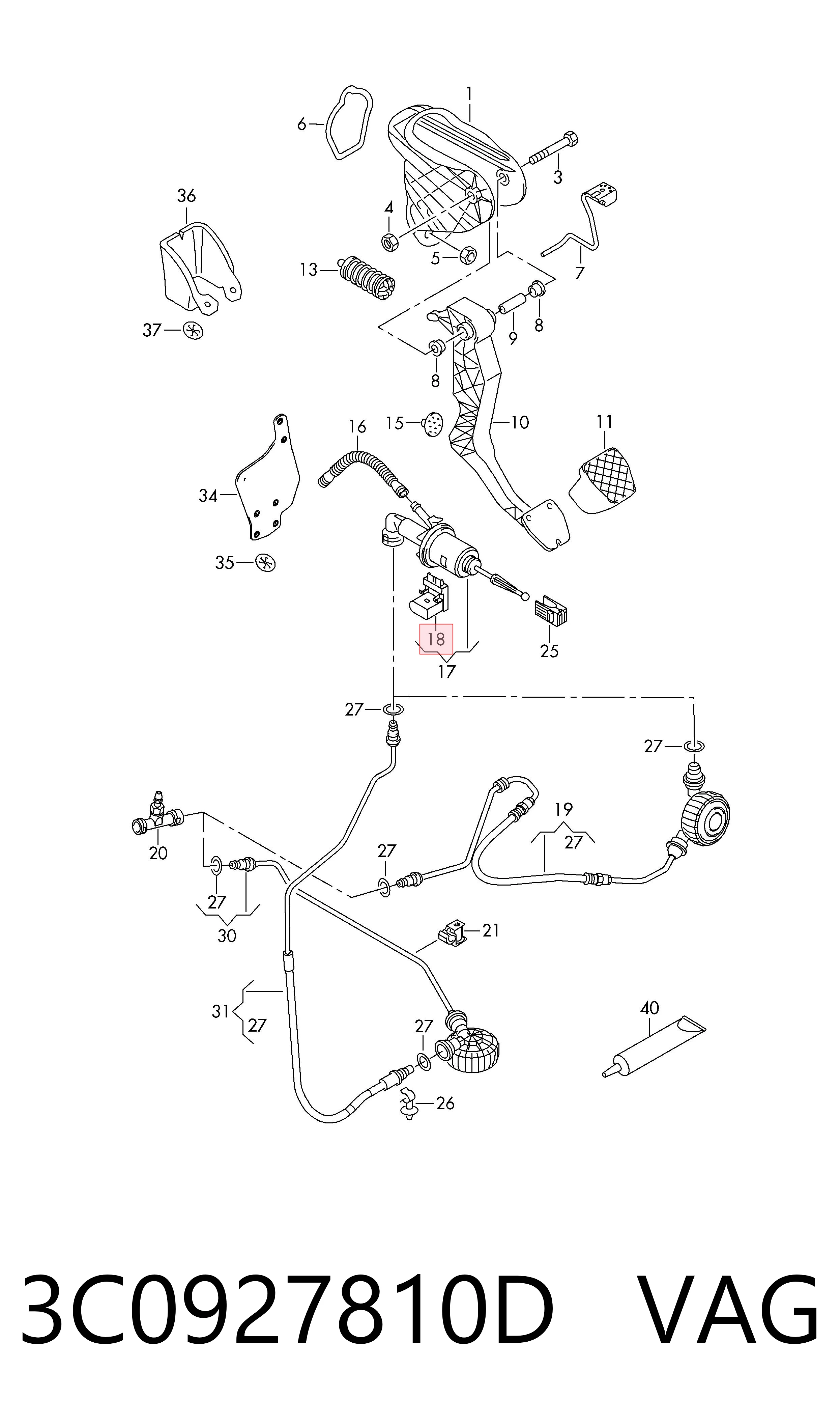 3C0927810D VAG Sensor de posição de pedal de embraiagem