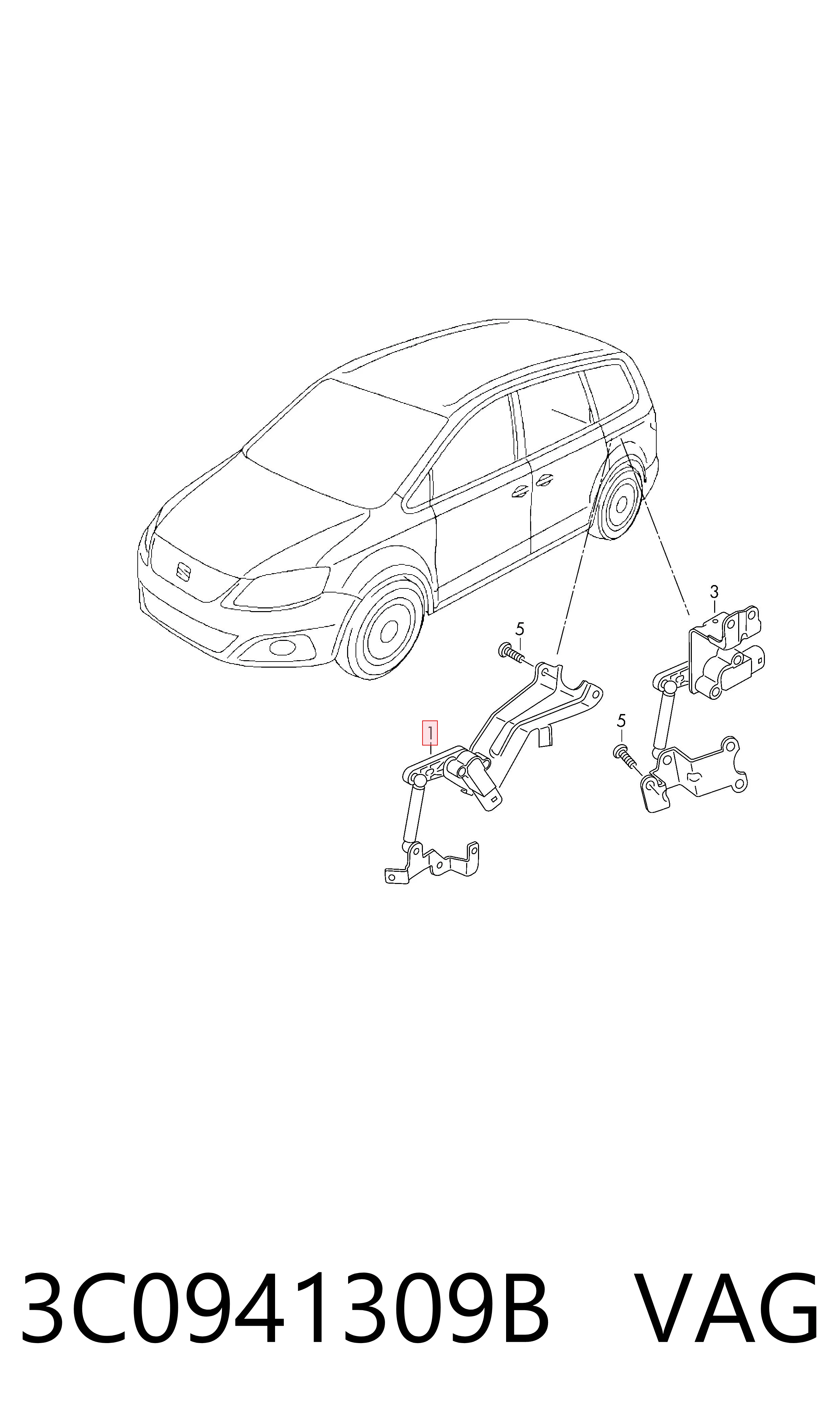 3C0941309B VAG Sensor traseiro esquerdo do nível de posição de carroçaria