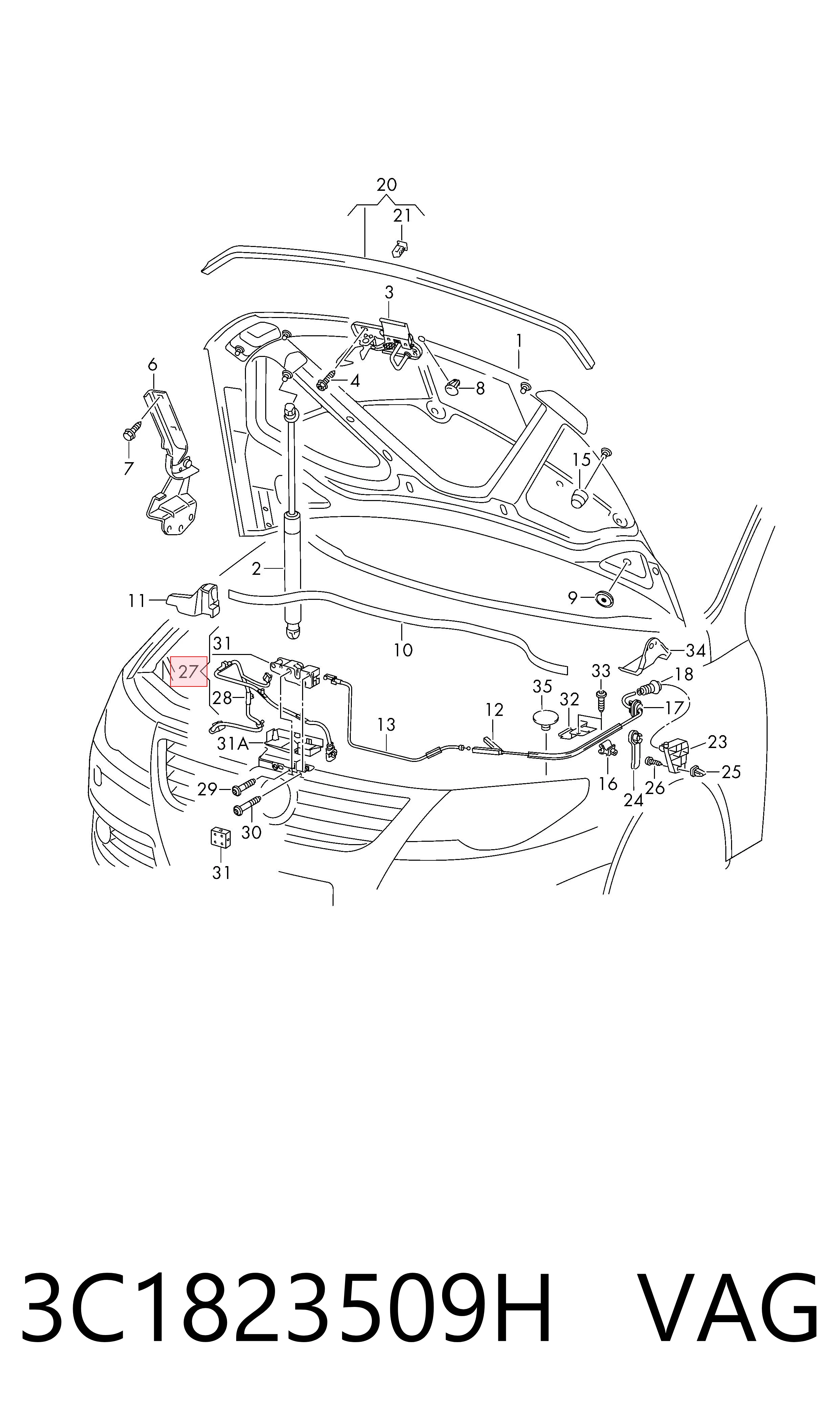 Fecho da capota Volkswagen Passat B6 3C2
