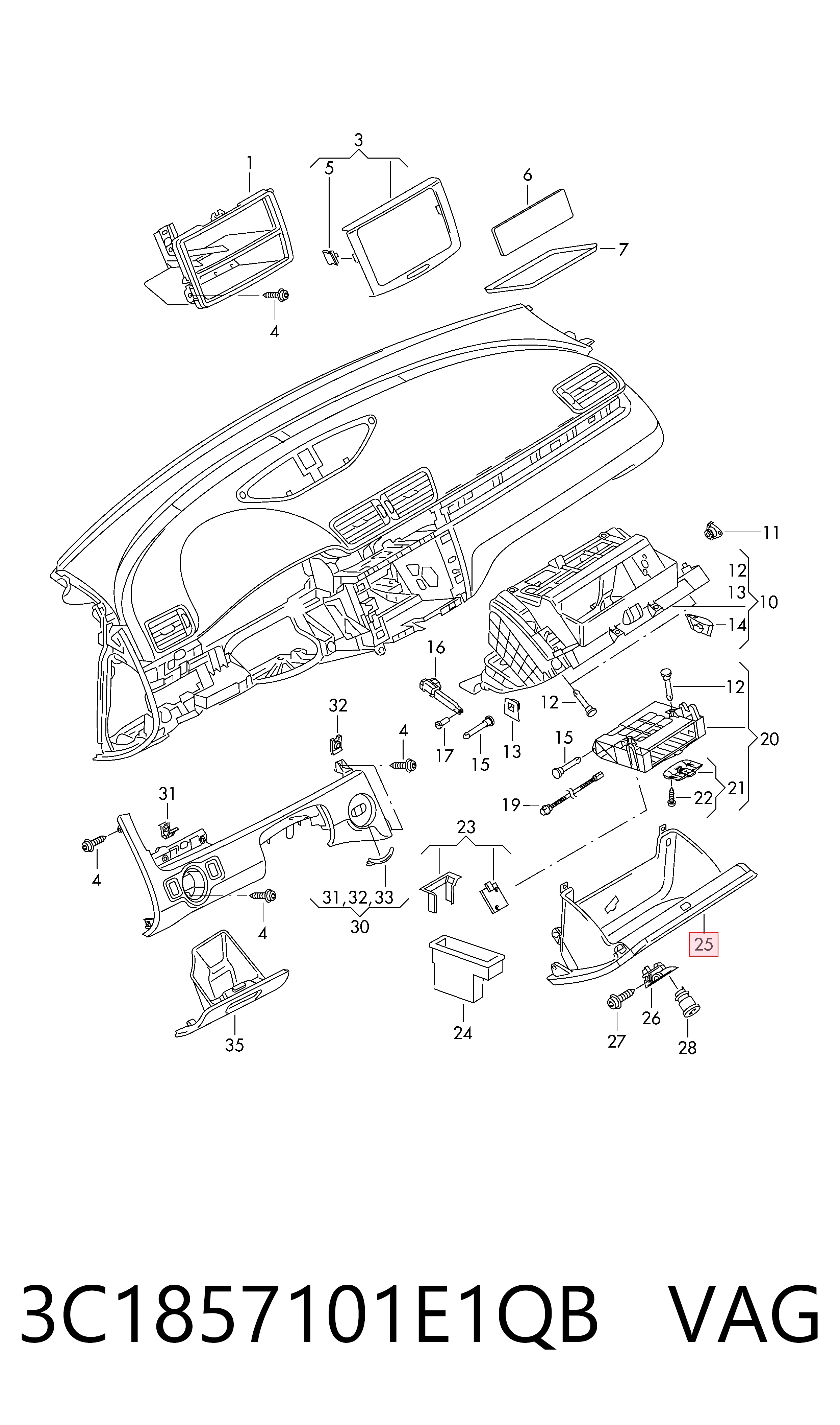 Tampa da caixa para luvas (porta-luvas) para Volkswagen Passat B7 362
