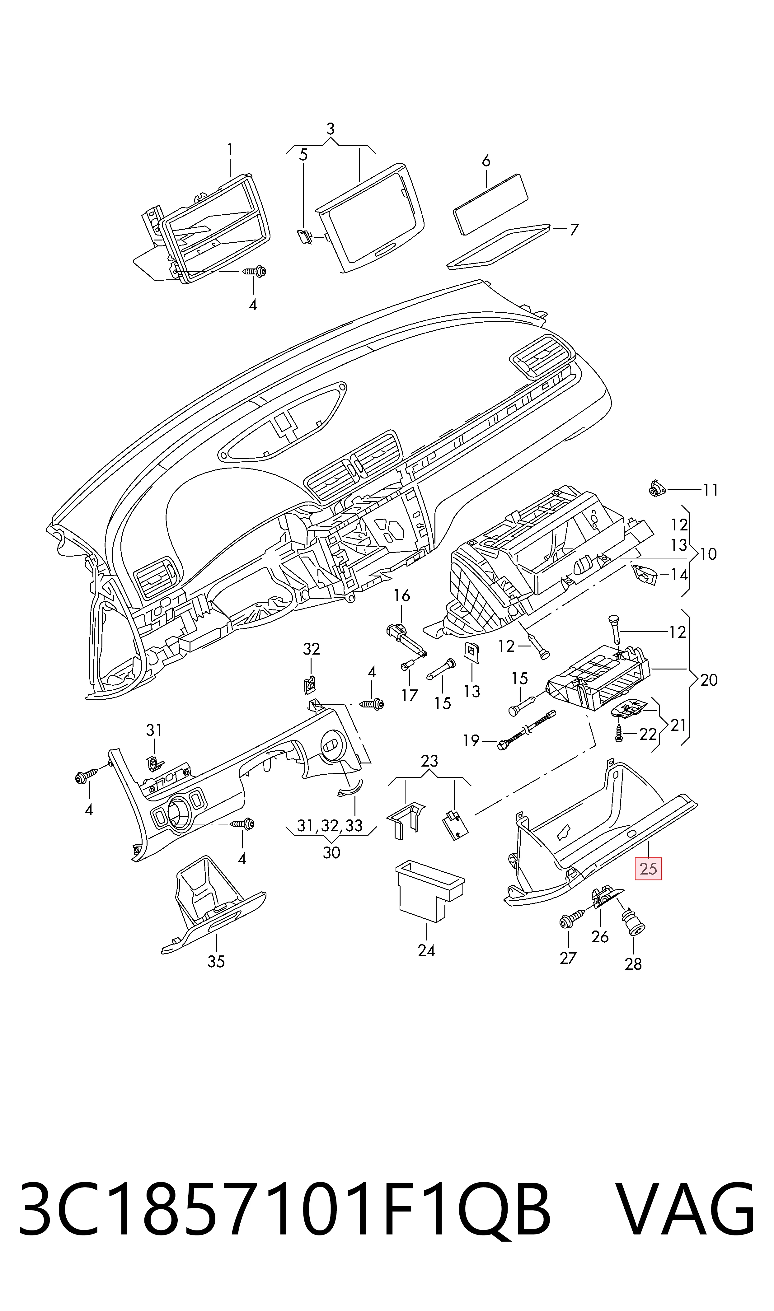 Tampa da caixa para luvas (porta-luvas) Volkswagen Passat B7 362