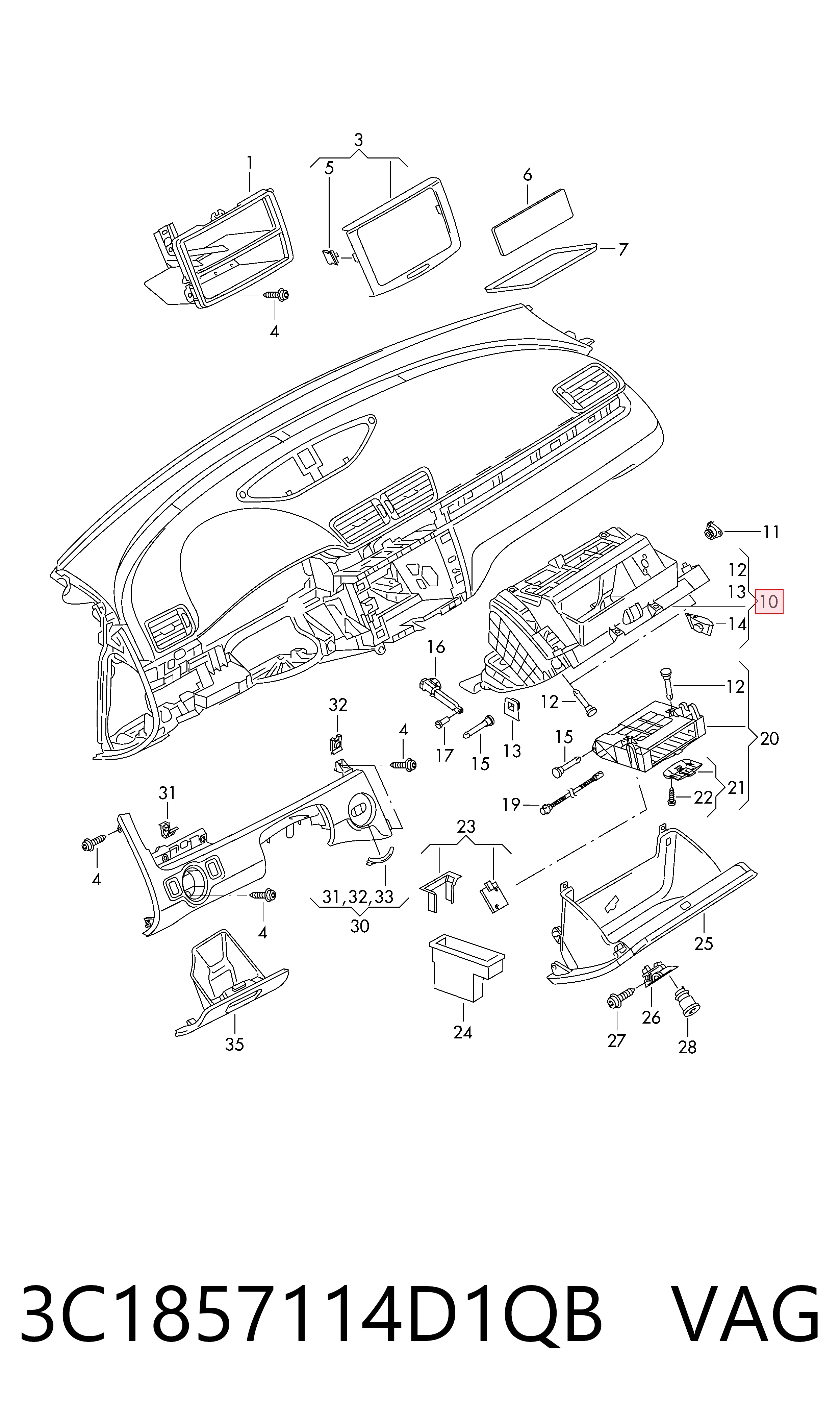 Caixa para porta-luvas (porta-luvas) Volkswagen Passat B7 362