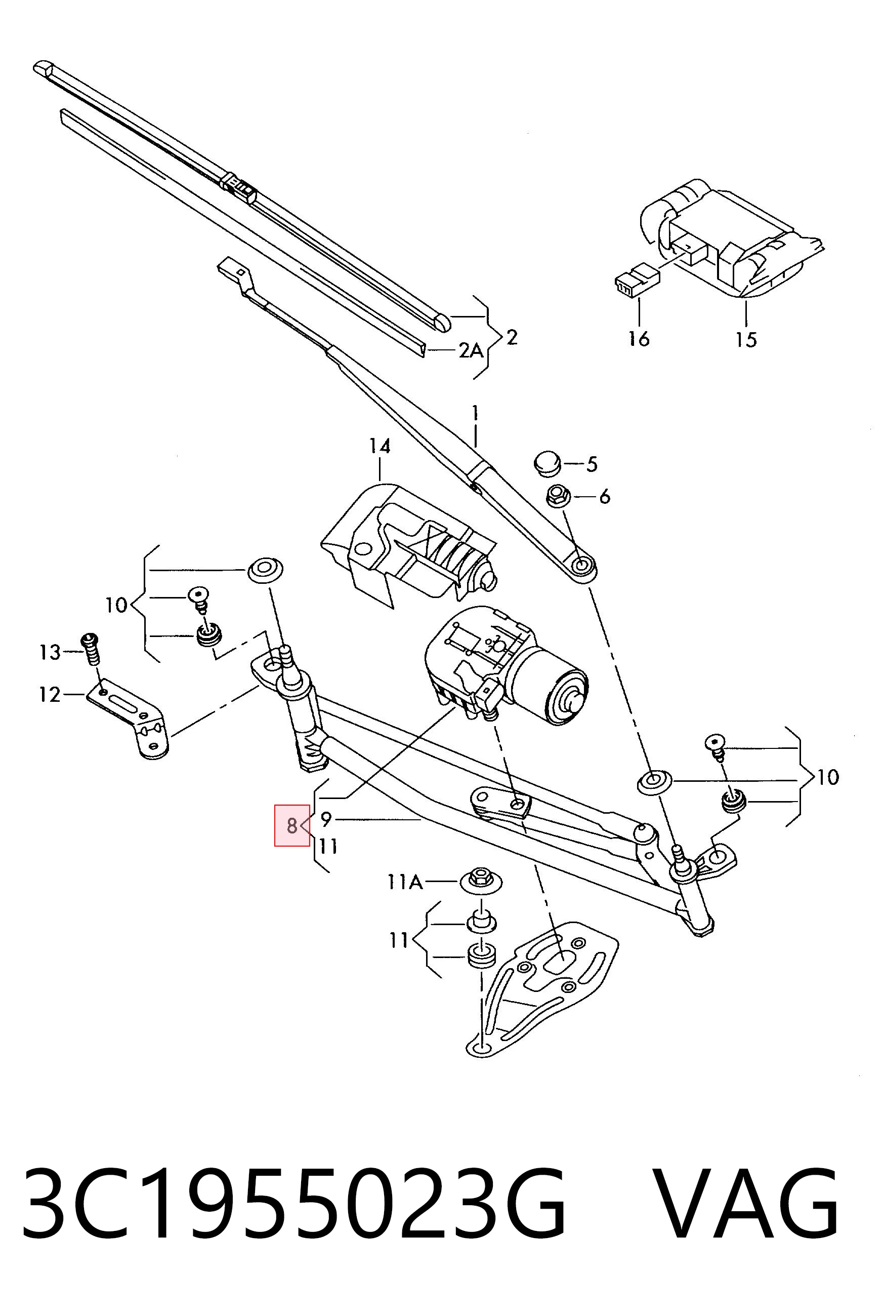 Trapézio de limpador pára-brisas para Volkswagen Passat B6 3C2