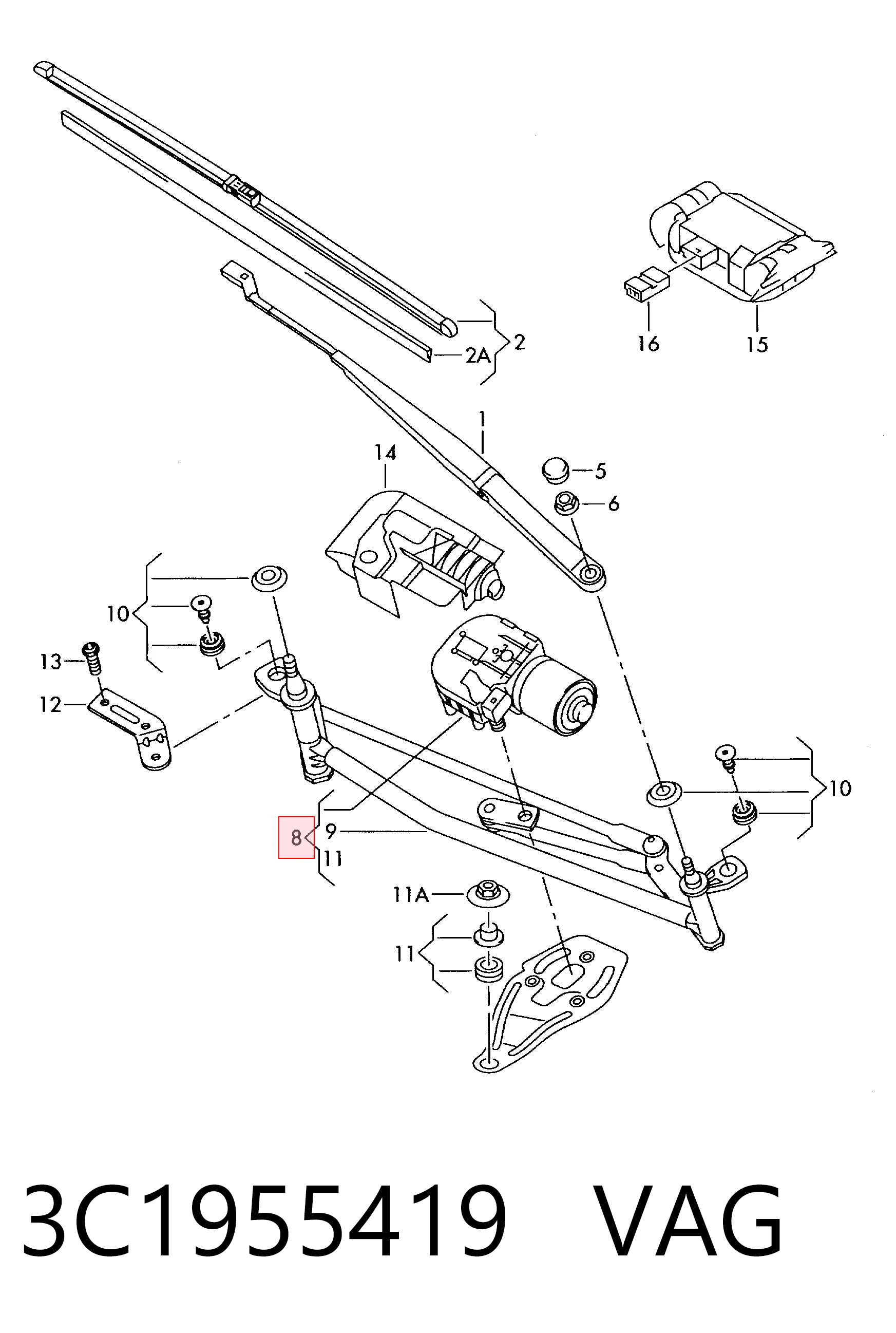 Trapézio de limpador pára-brisas Volkswagen Passat B6 3C2