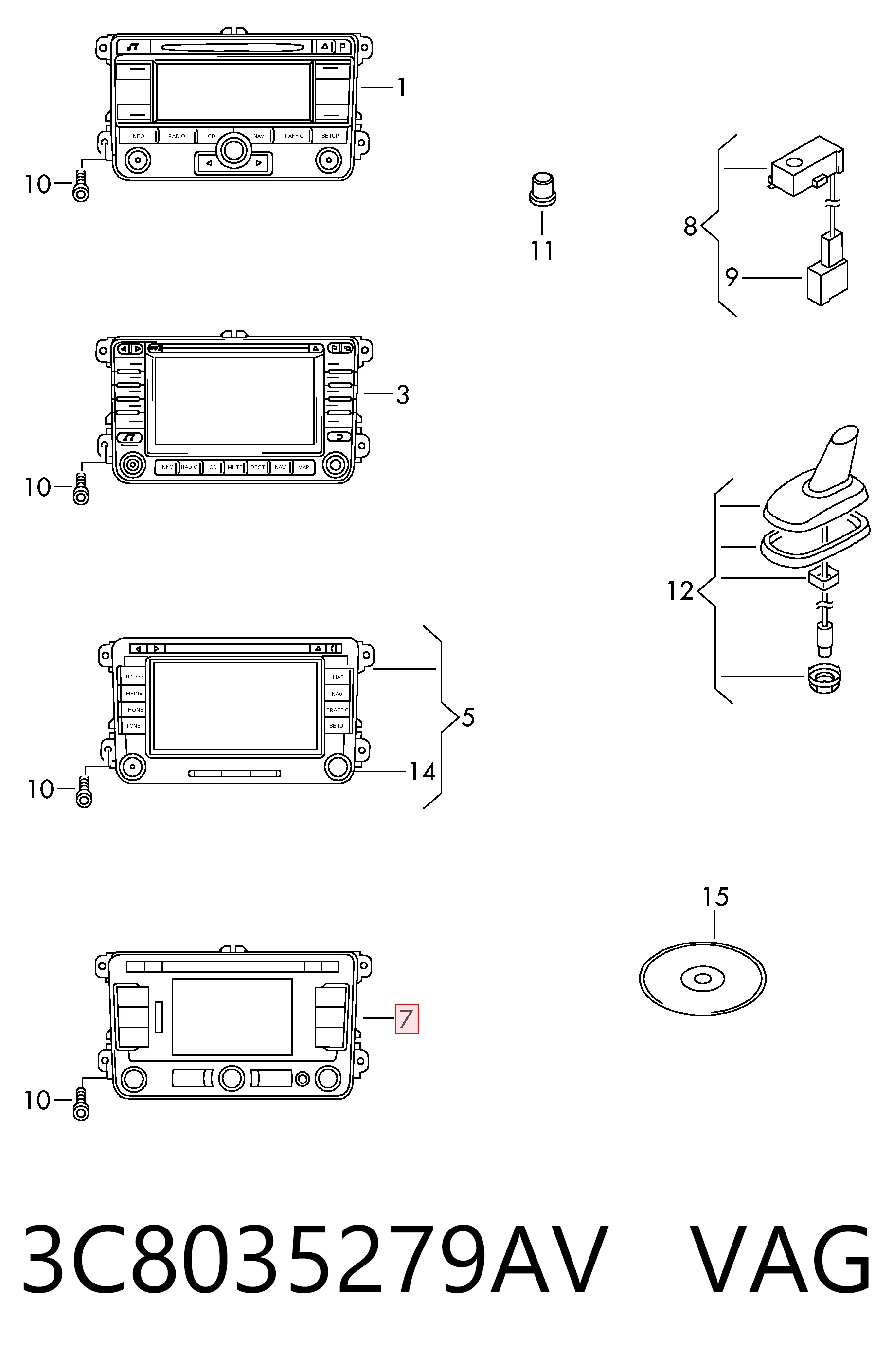 Mostrador multifuncional para Volkswagen AMAROK  2HA, 2HB, S1B, S6B, S7A, S7B