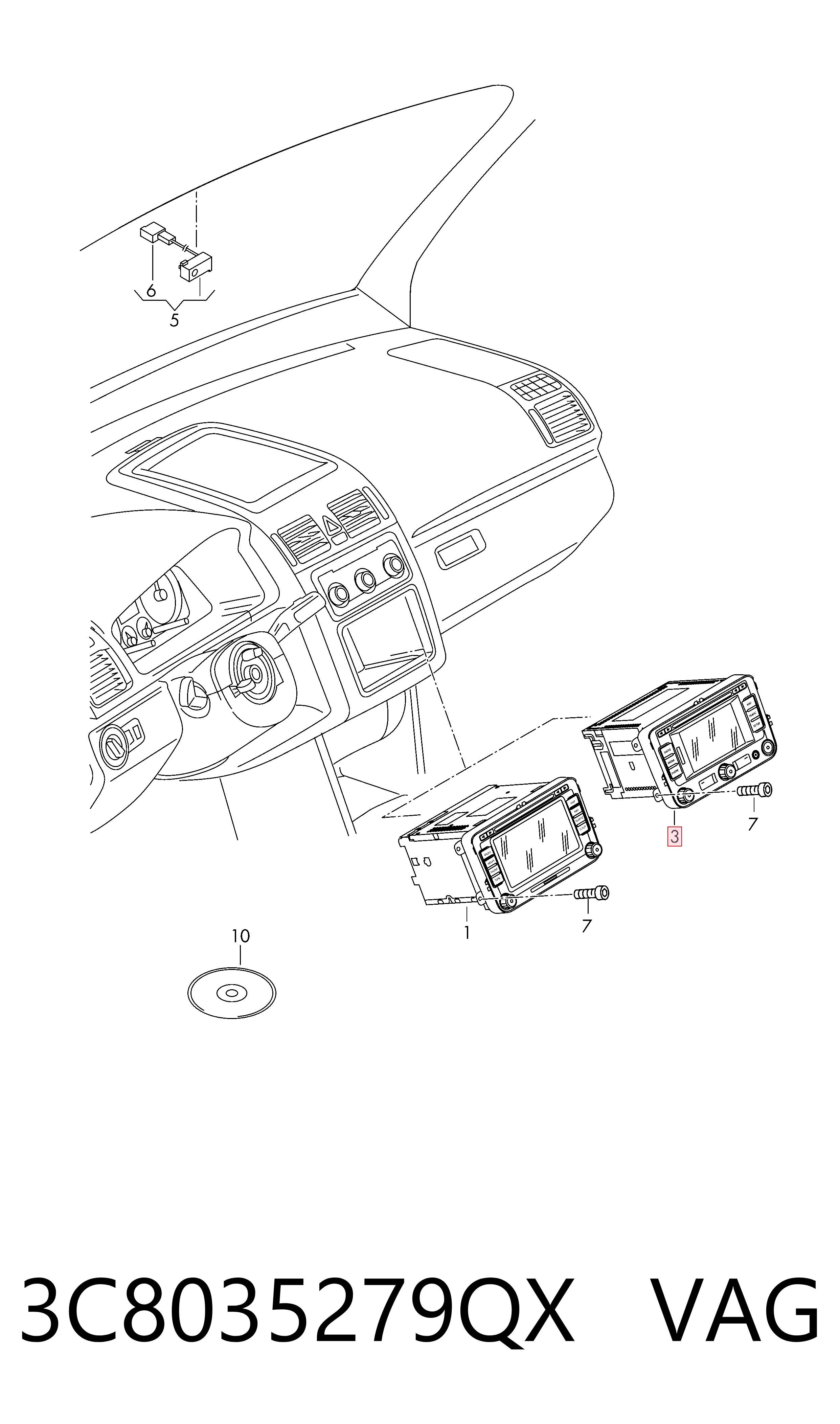 Mostrador multifuncional para Volkswagen Transporter 7HB, 7HJ, 7EB, 7EJ