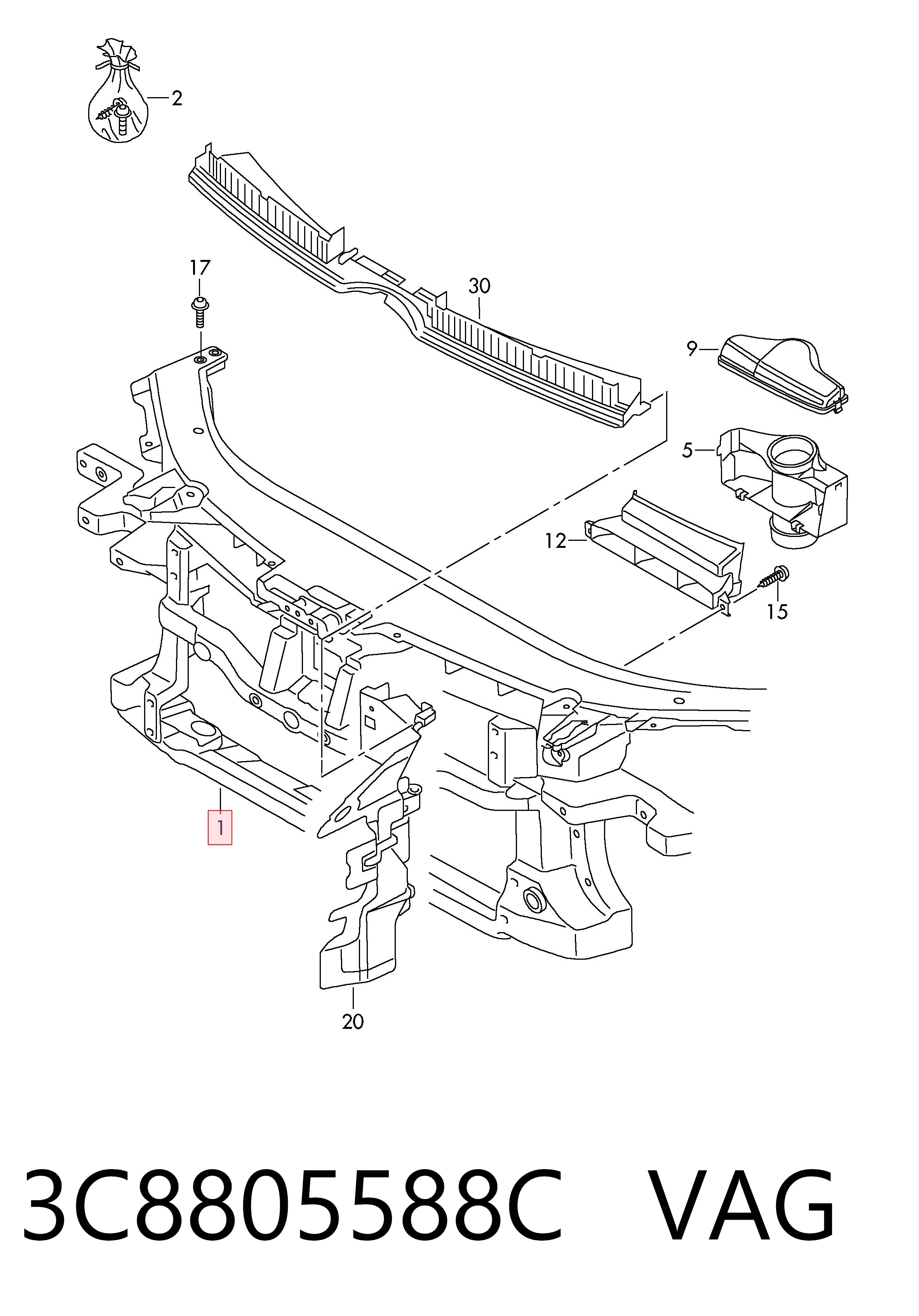 Suporte do radiador montado (painel de montagem de fixação das luzes) Volkswagen Passat CC B6 357