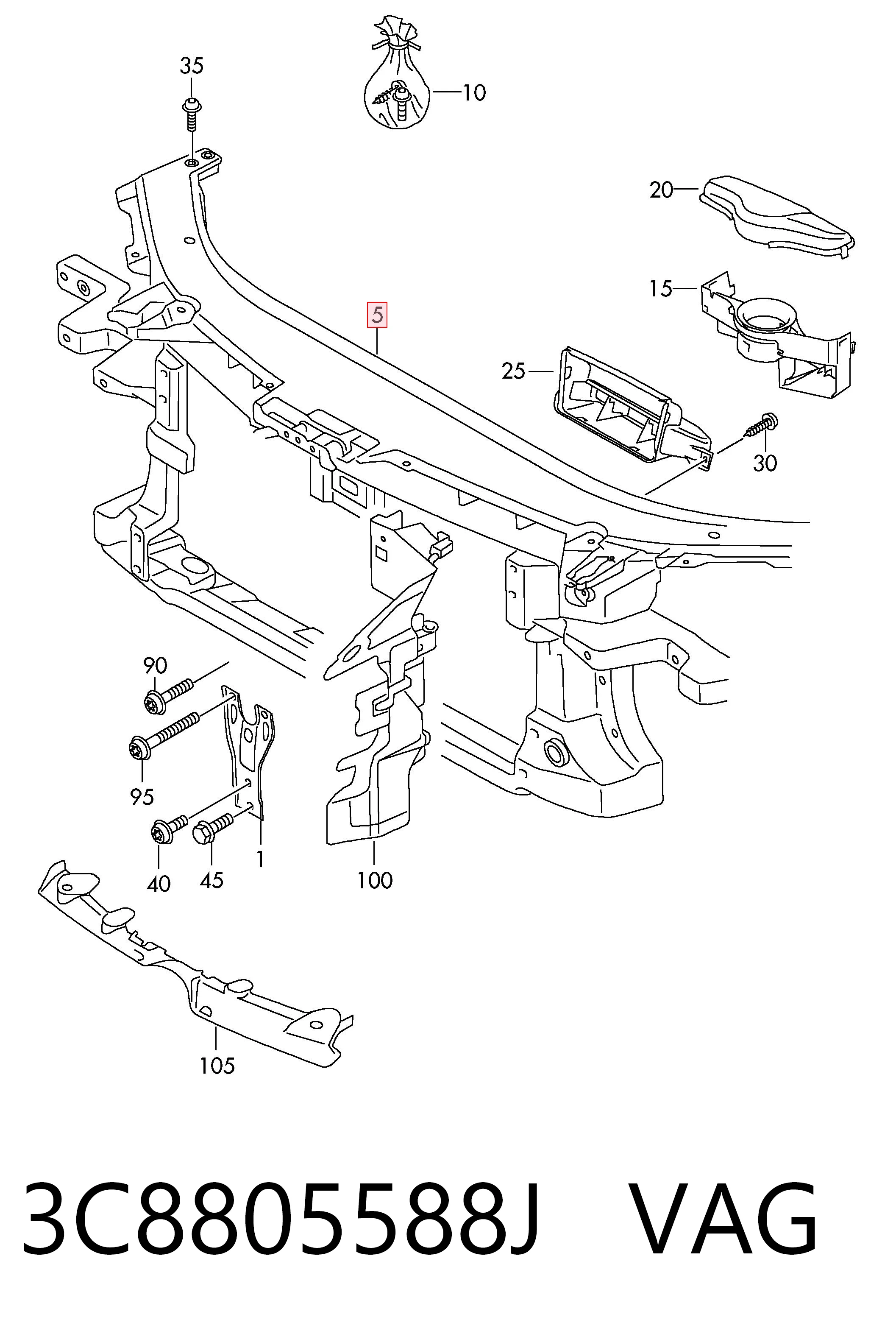 Suporte do radiador montado (painel de montagem de fixação das luzes) AND 30805089