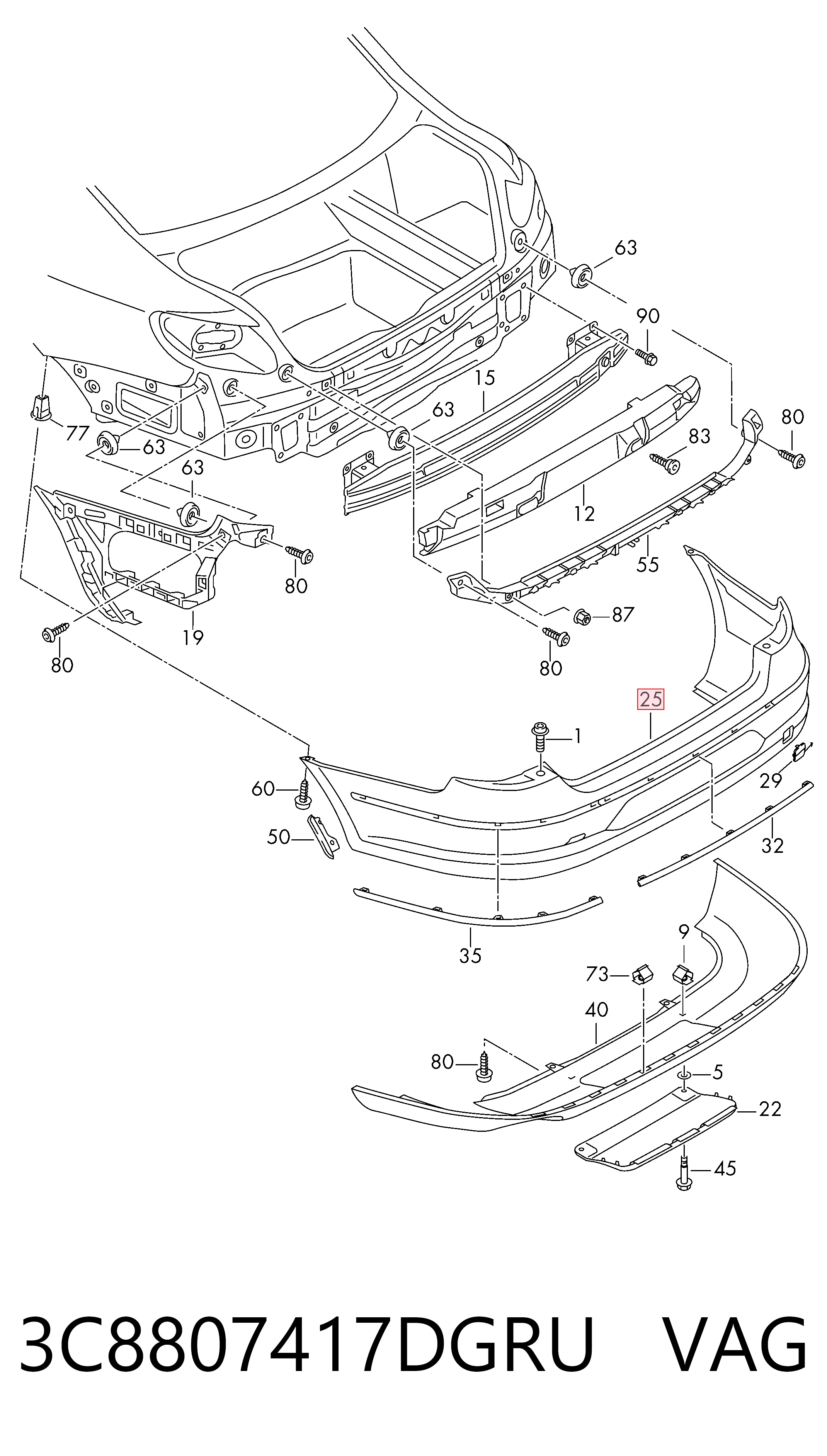 Pára-choque traseiro para Volkswagen Passat CC B6 357