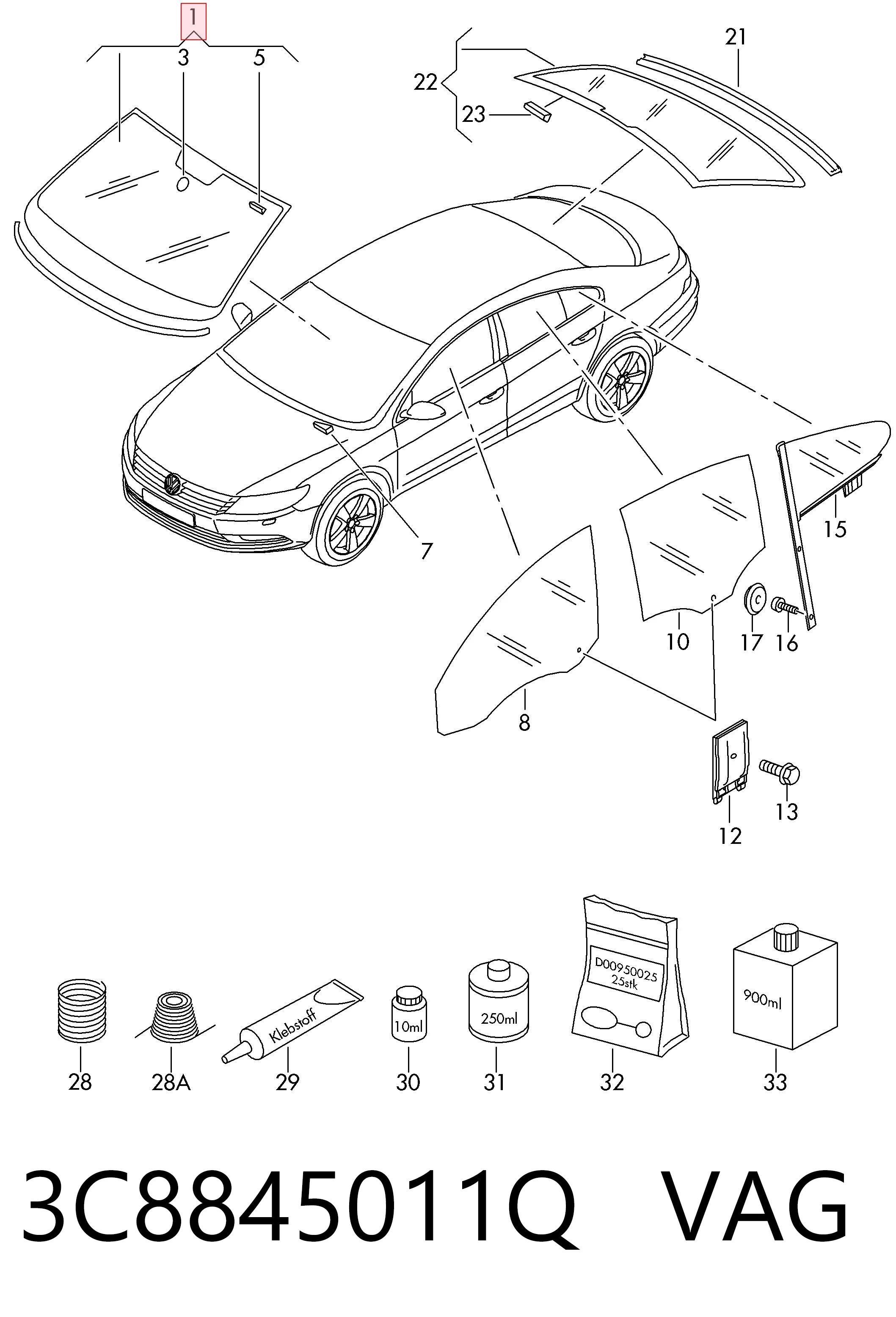 Pára-brisas para Volkswagen Passat CC B7 358