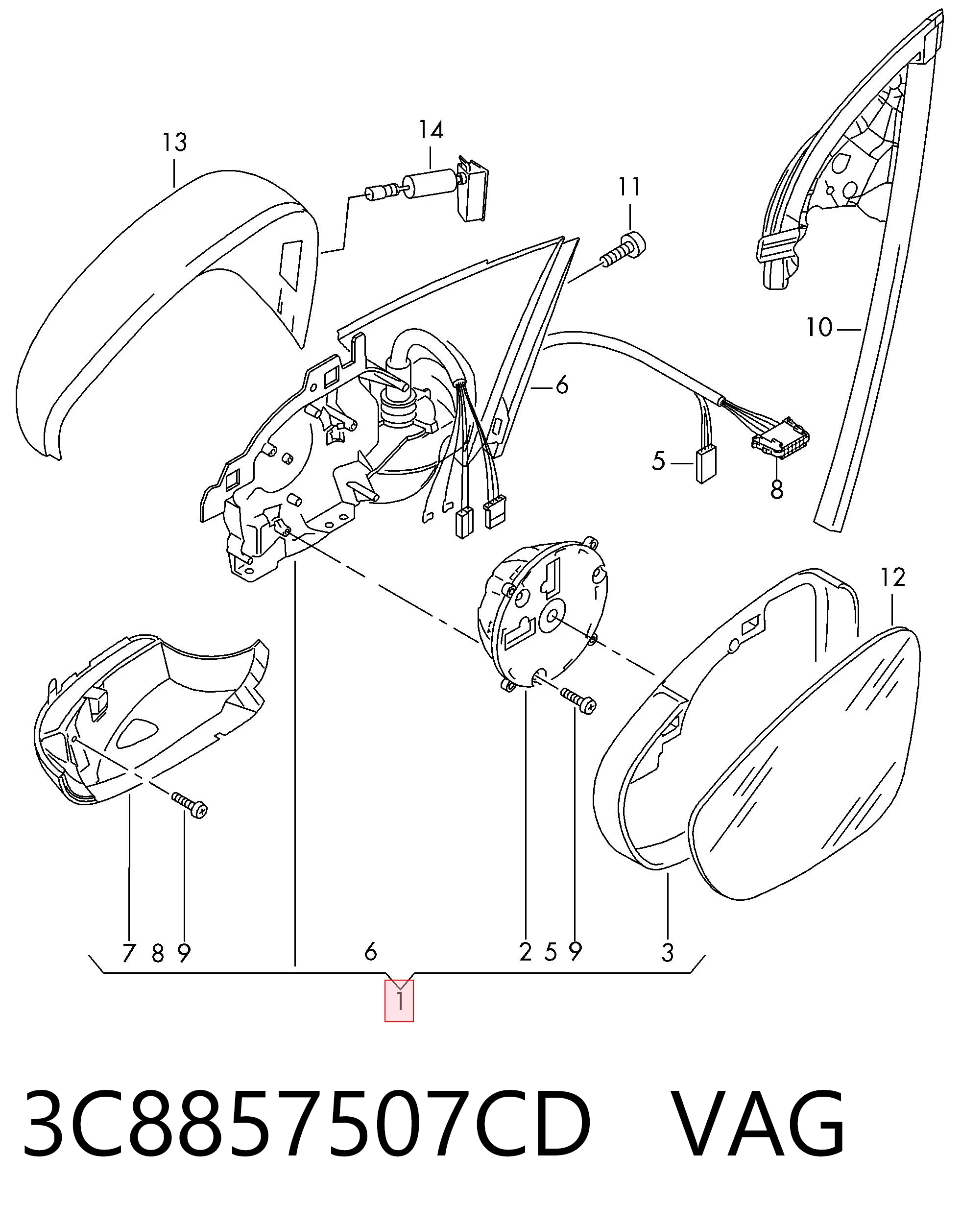 Espelho de retrovisão esquerdo para Volkswagen Passat CC B7 358