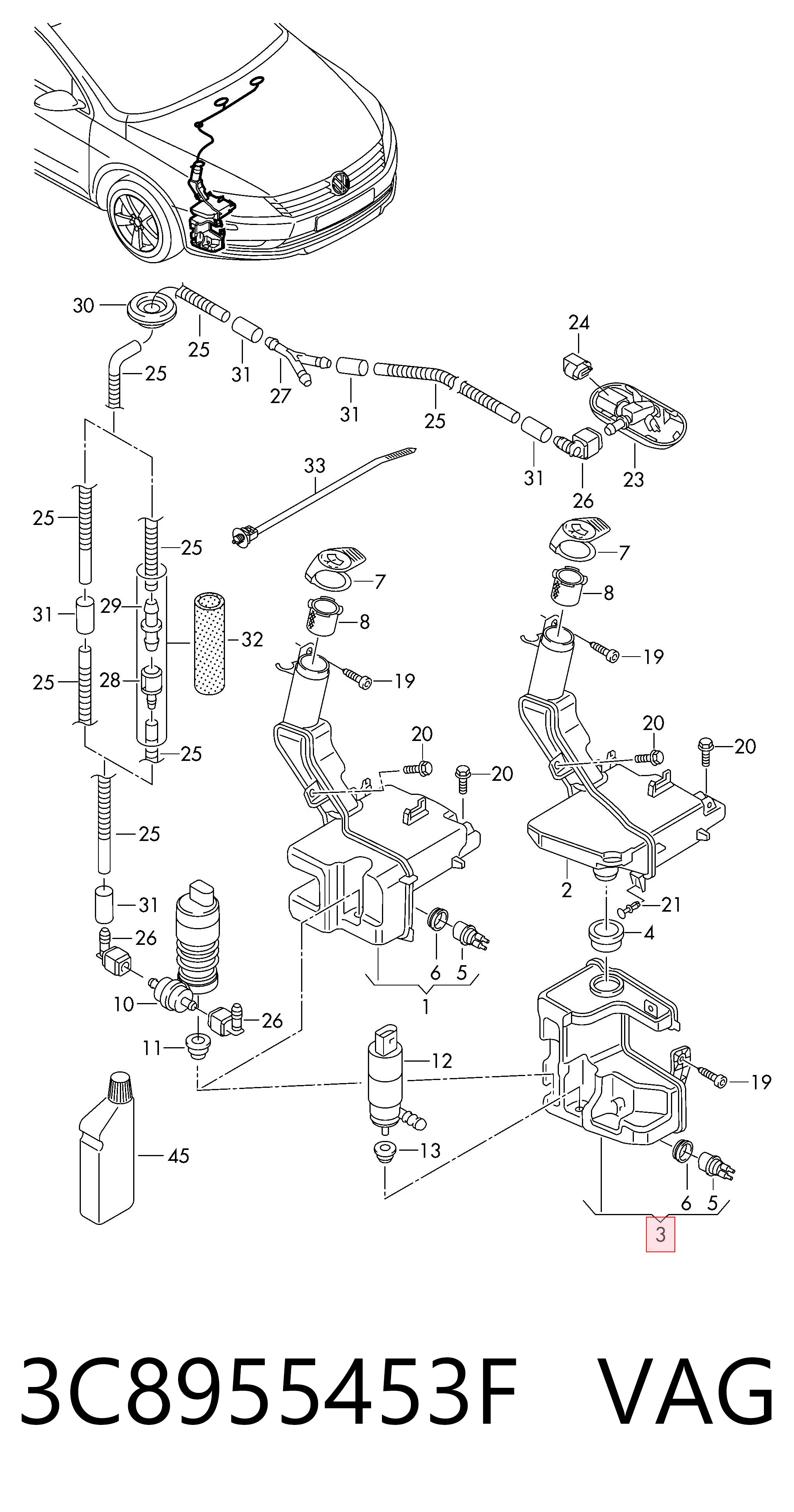 3C8955453F VAG Tanque de fluido para lavador de vidro