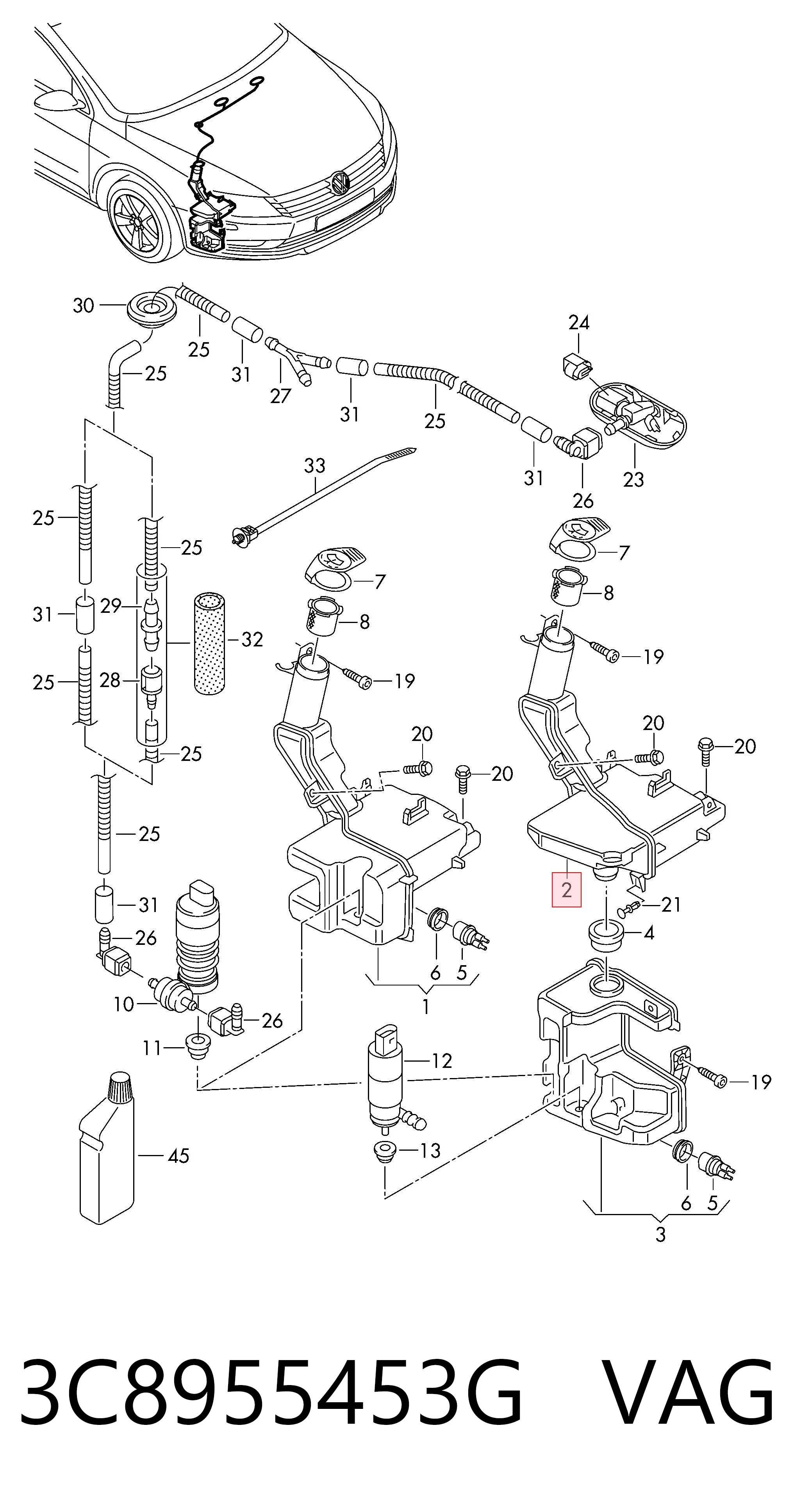 3C8955453G VAG Tanque de fluido para lavador de vidro