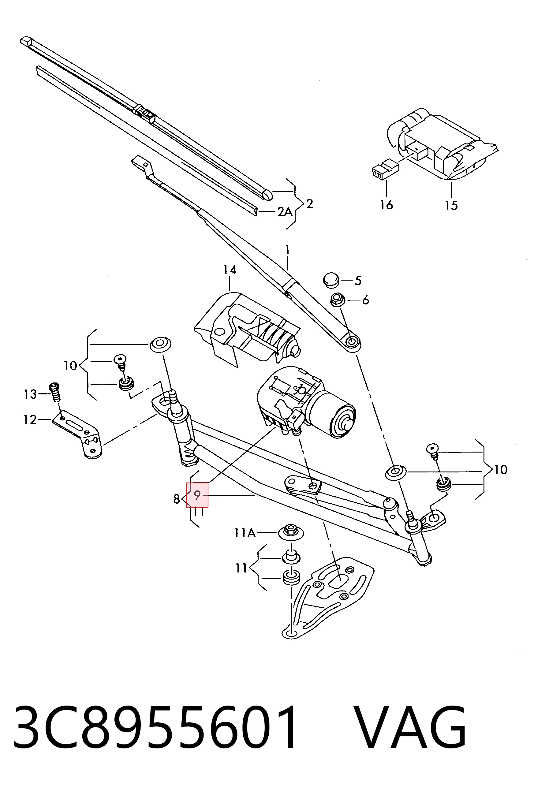  Trapézio de limpador pára-brisas Volkswagen Passat CC B6 sedan (357) (2008 - 2012) CC B6
