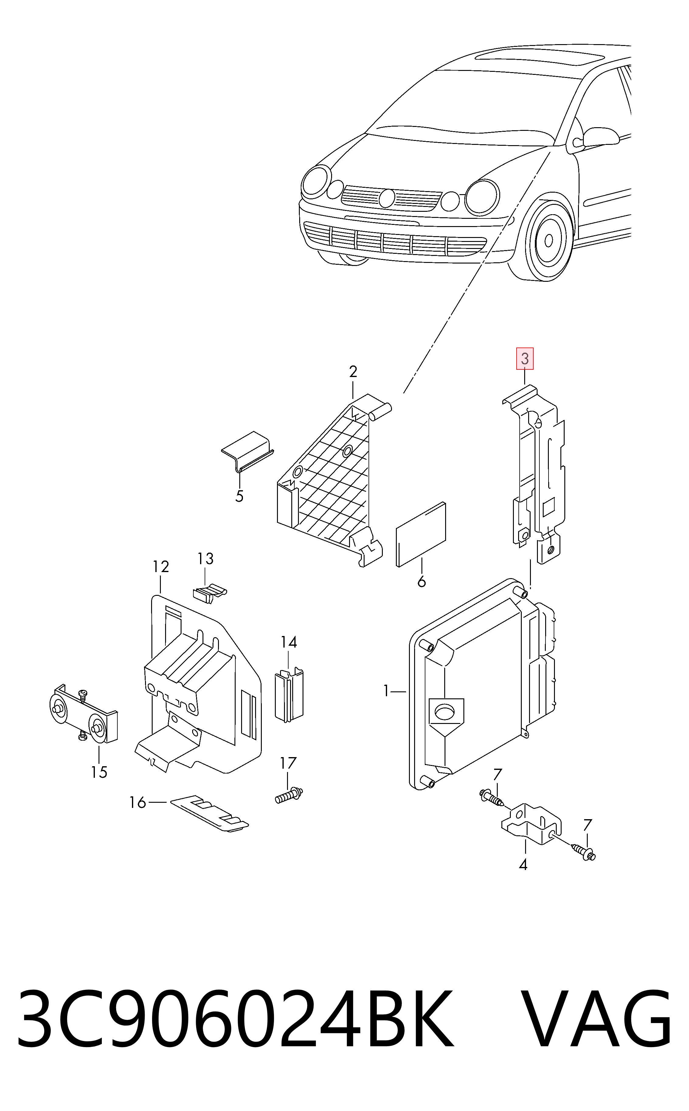 Módulo de direção (Centralina eletrônica) de motor para Volkswagen Polo IV 9N, 9A