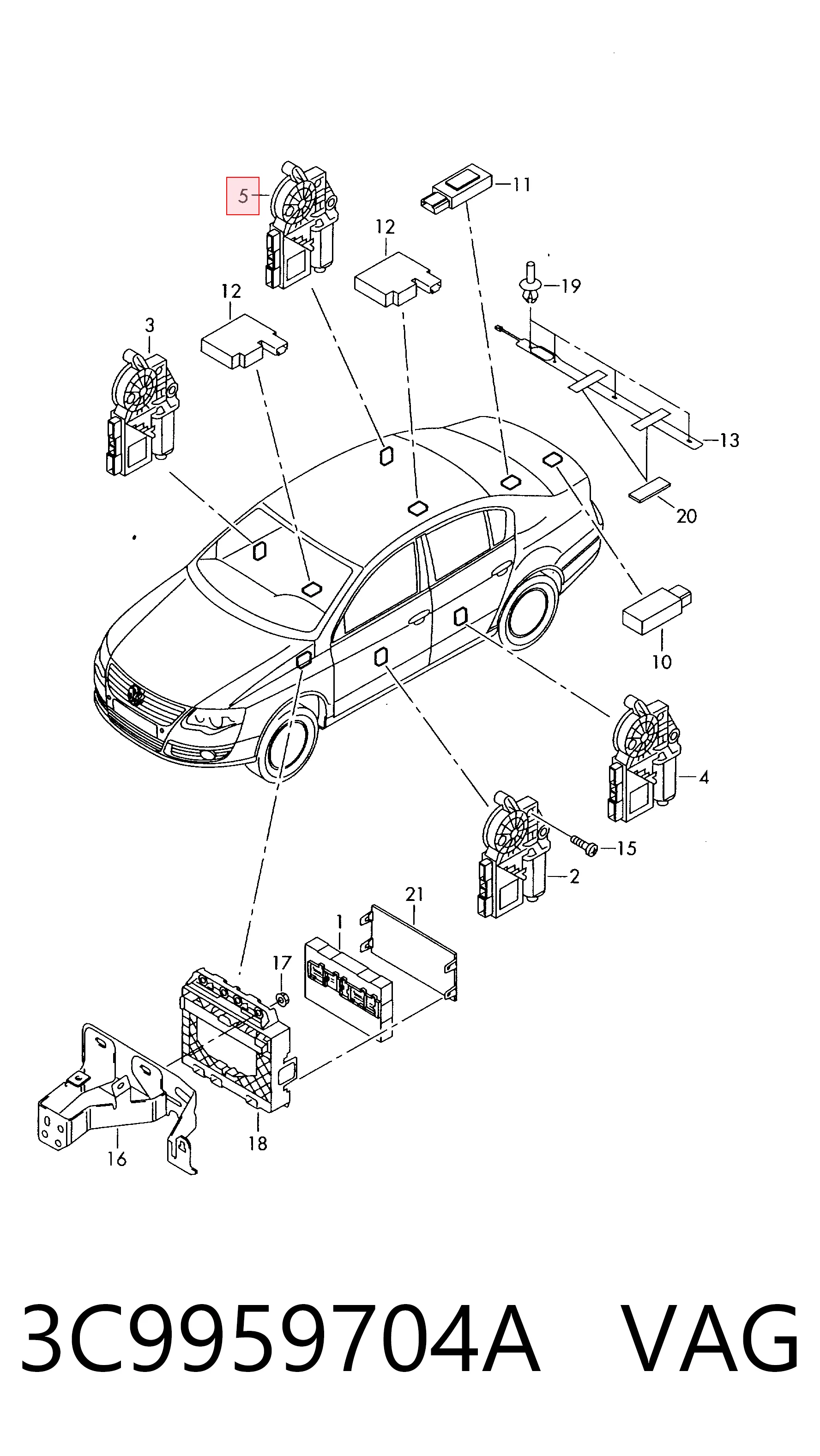3C9959704A VAG Motor de acionamento de vidro da porta traseira direita
