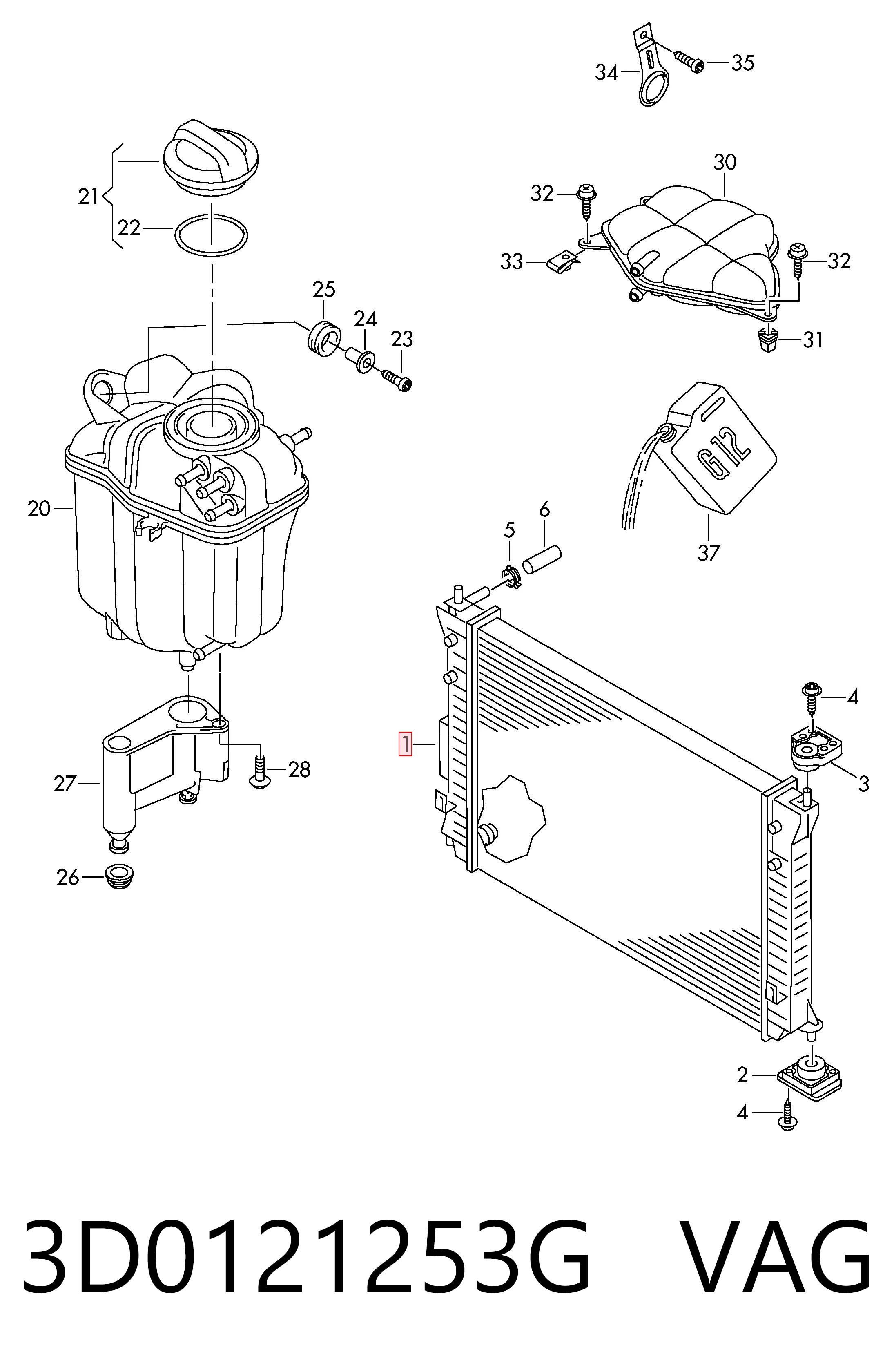 3D0121253G VAG Radiador de esfriamento de motor