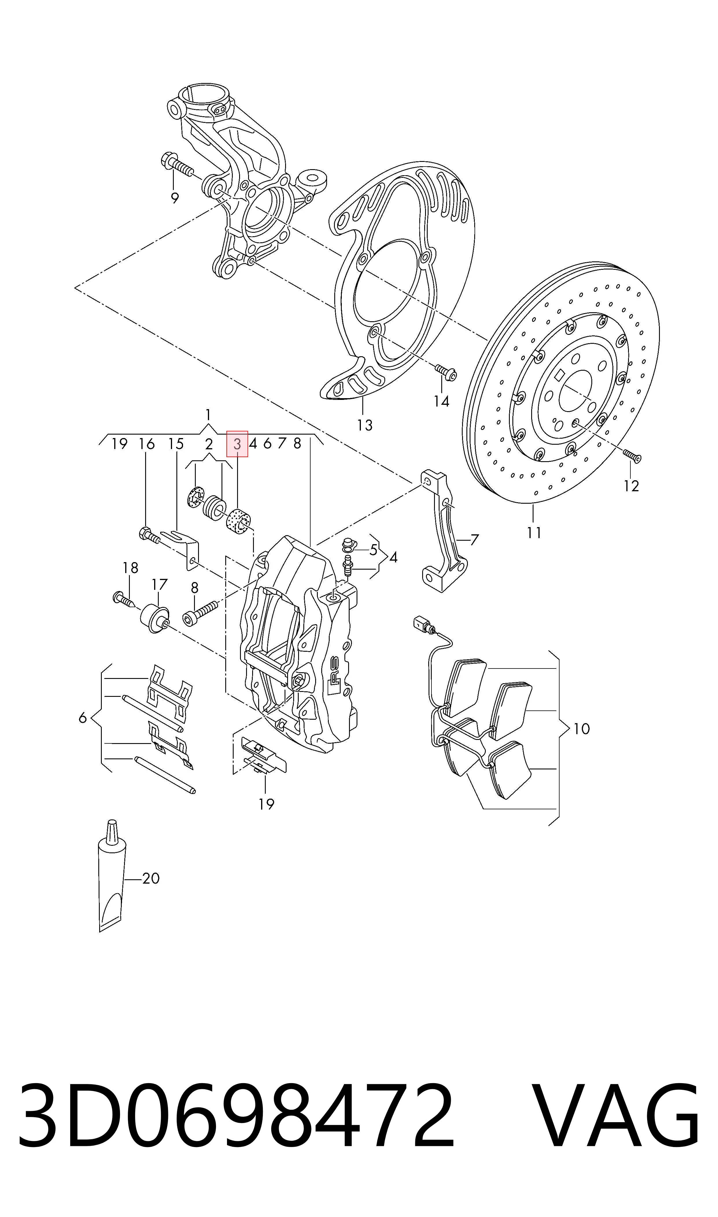 Kit de reparação de suporte do freio dianteiro VAG 3D0698472 preço, a partir de 35,49 USD