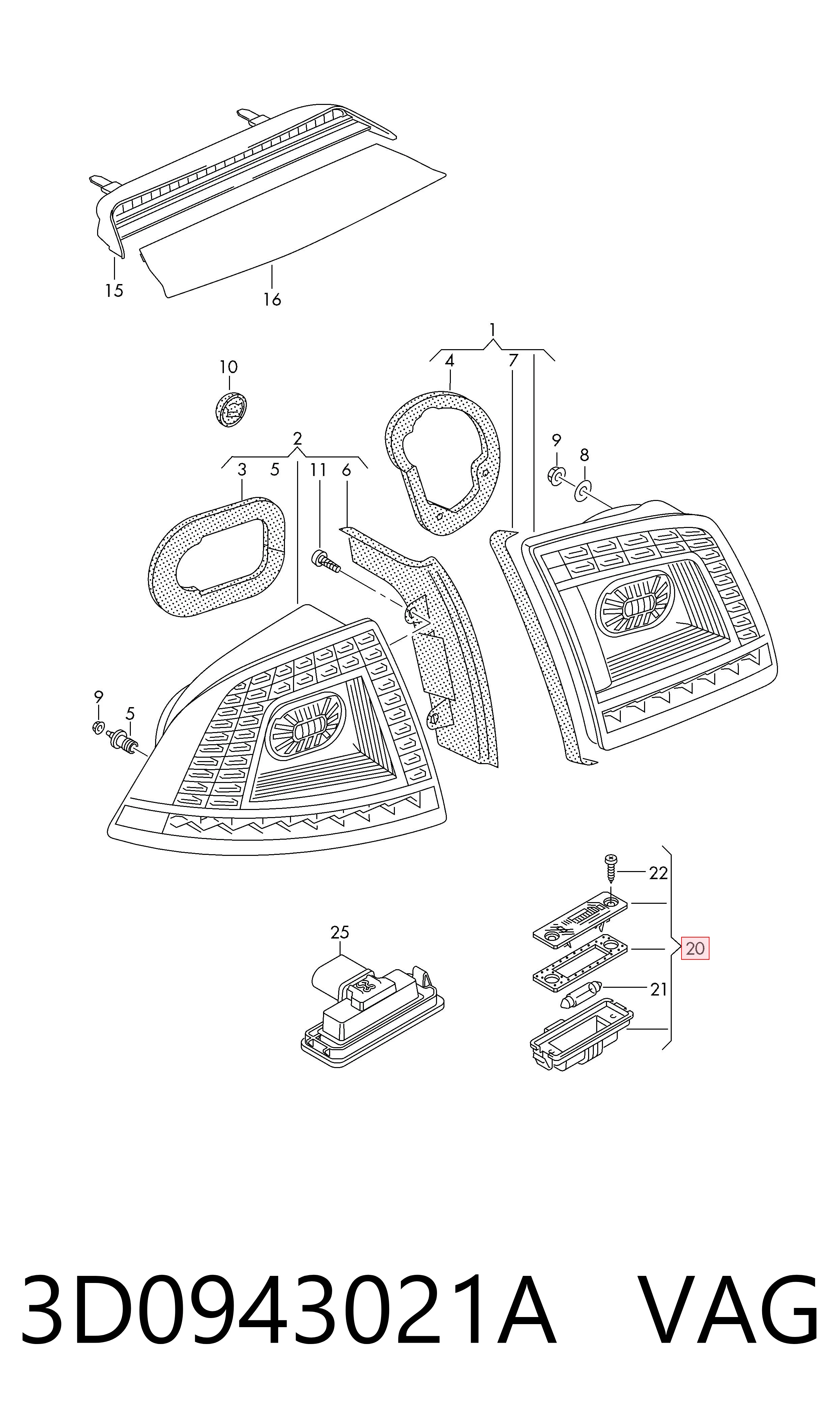 Lanterna da luz de fundo de matrícula traseira VAG 3D0943021A preço, a partir de 14,57 USD